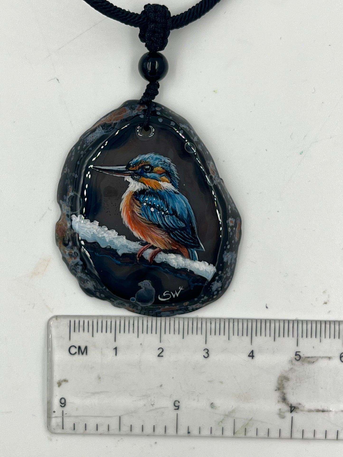 Einzigartige Anhänger /Der Eisvogel/Achat/Hand bemalt Juwelen und tragbare Kunst /Natur Schmuck