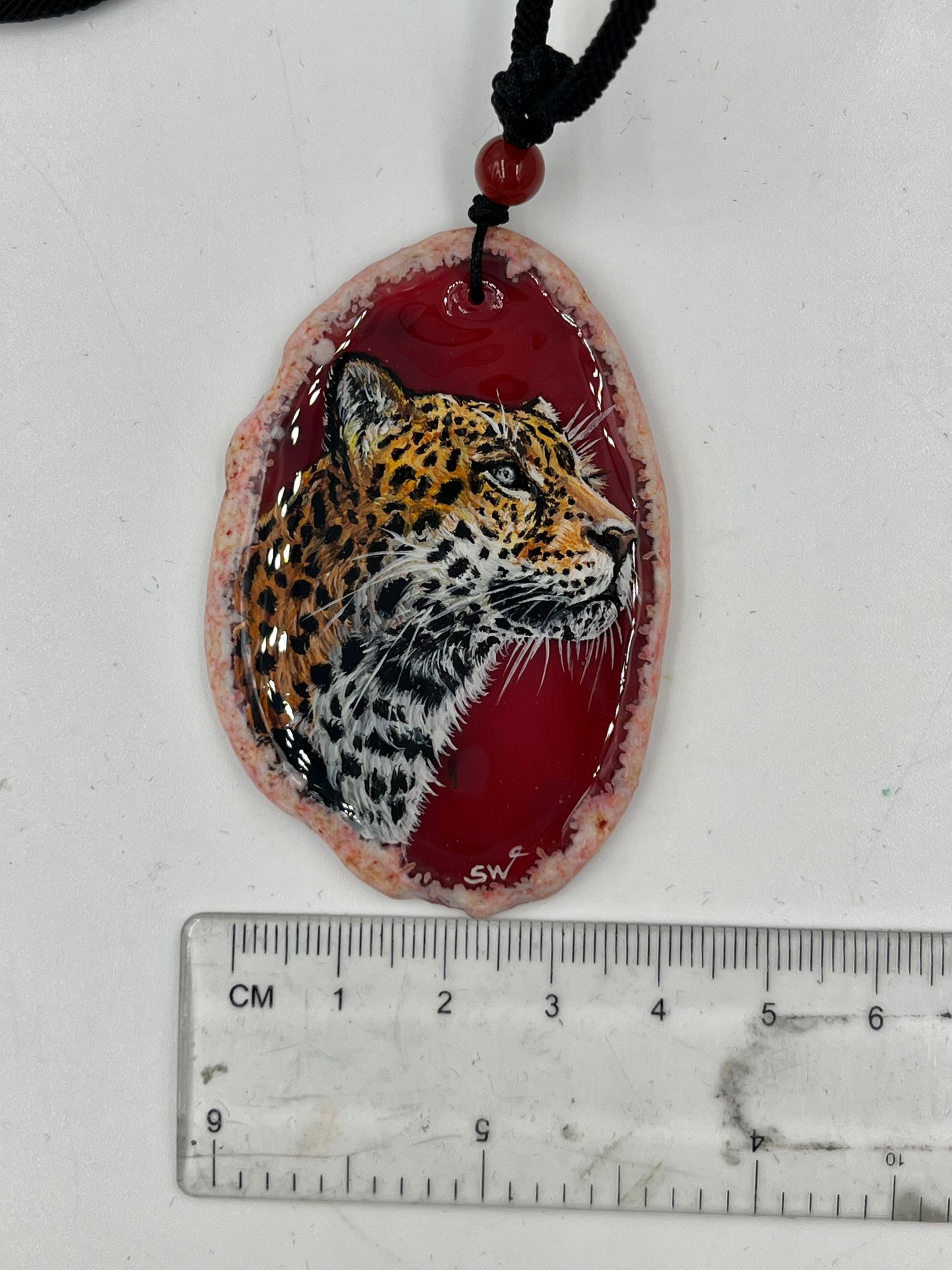 Einzigartige Anhänger /Der Leopard /Achat/Hand bemalt Juwelen und tragbare Kunst /Natur Schmuck