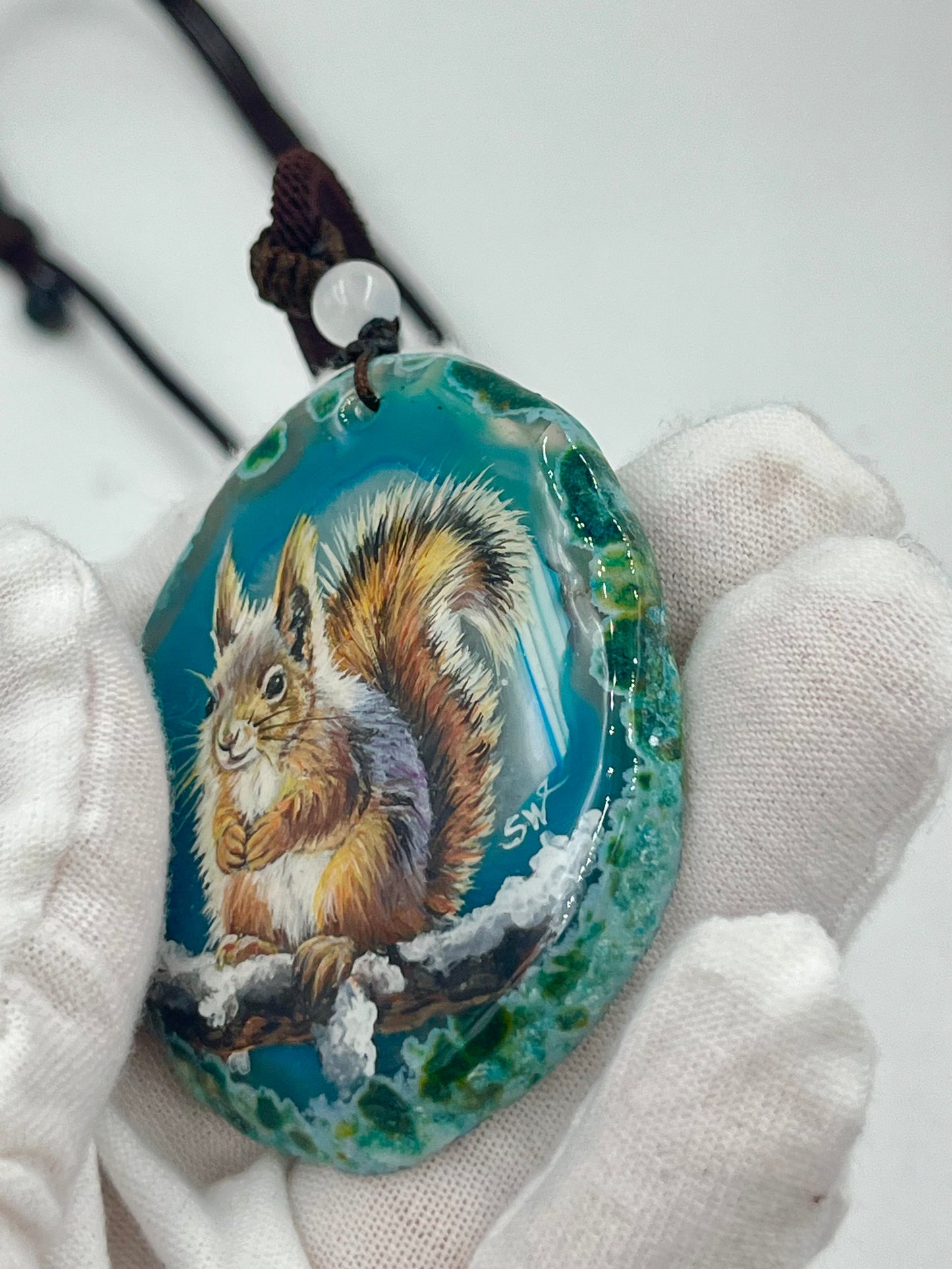 Einzigartige Anhänger /Das Eichhörnchen/Achat/Hand bemalt Juwelen und tragbare Kunst /Natur Schmuck