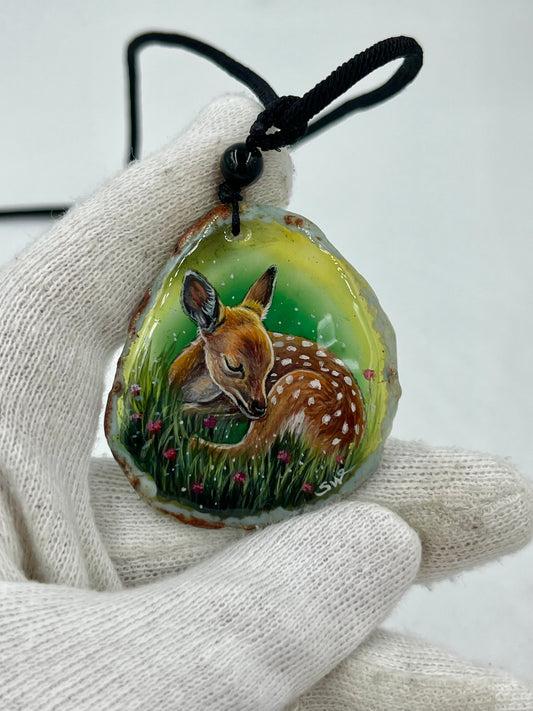 Einzigartige Anhänger /das Reh/Achat/Hand bemalt Juwelen und tragbare Kunst /Natur Schmuck