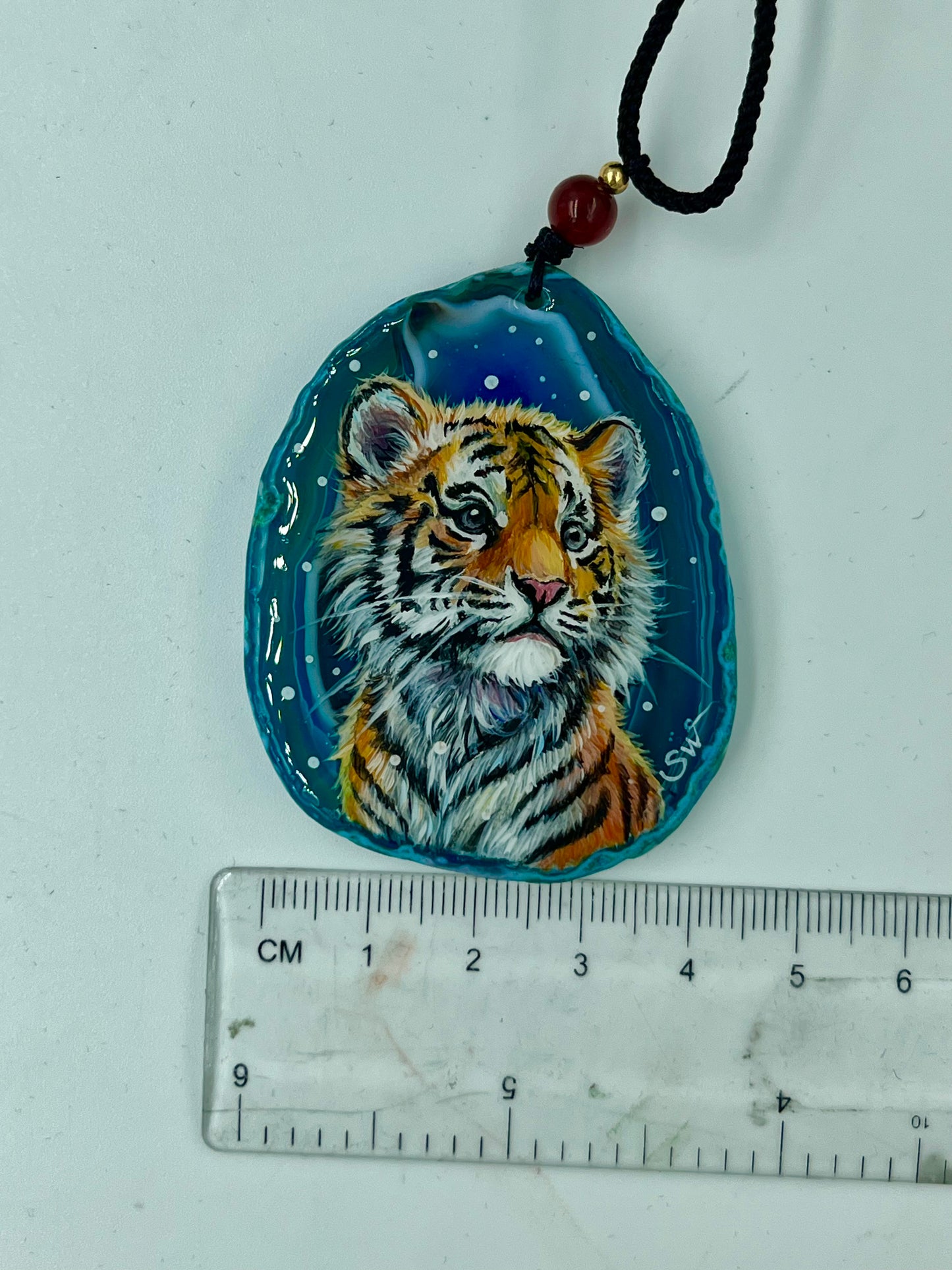 Einzigartige Anhänger /der kleine Tiger/Achat/Hand bemalt