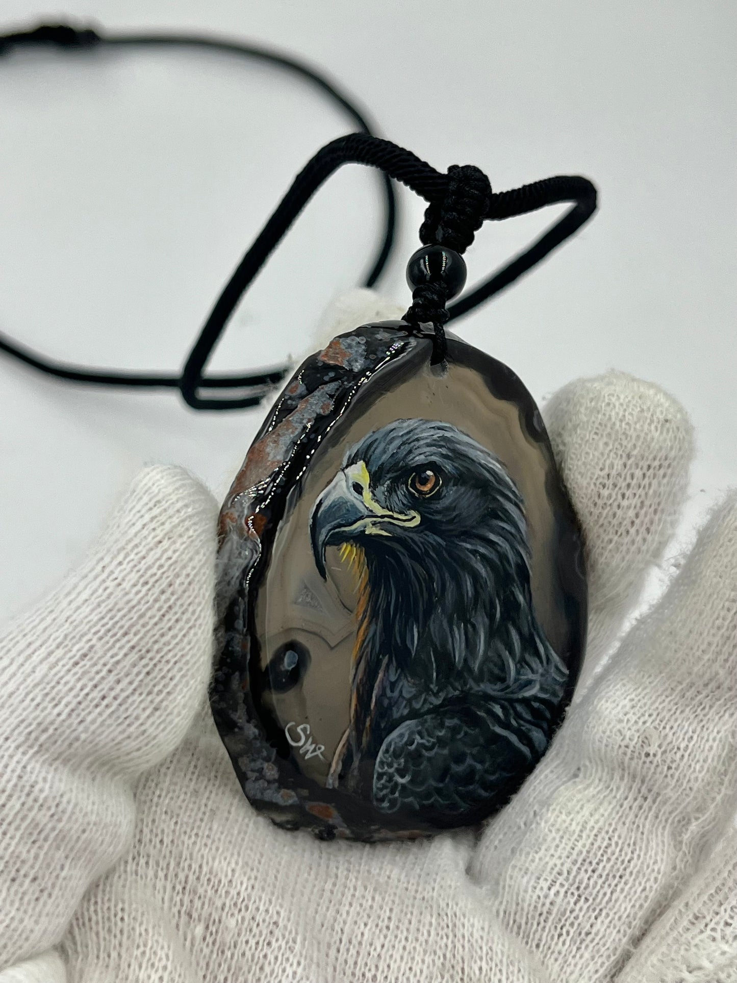 Einzigartige Anhänger /Der Adler/Achat/Hand bemalt Juwelen und tragbare Kunst /Natur Schmuck
