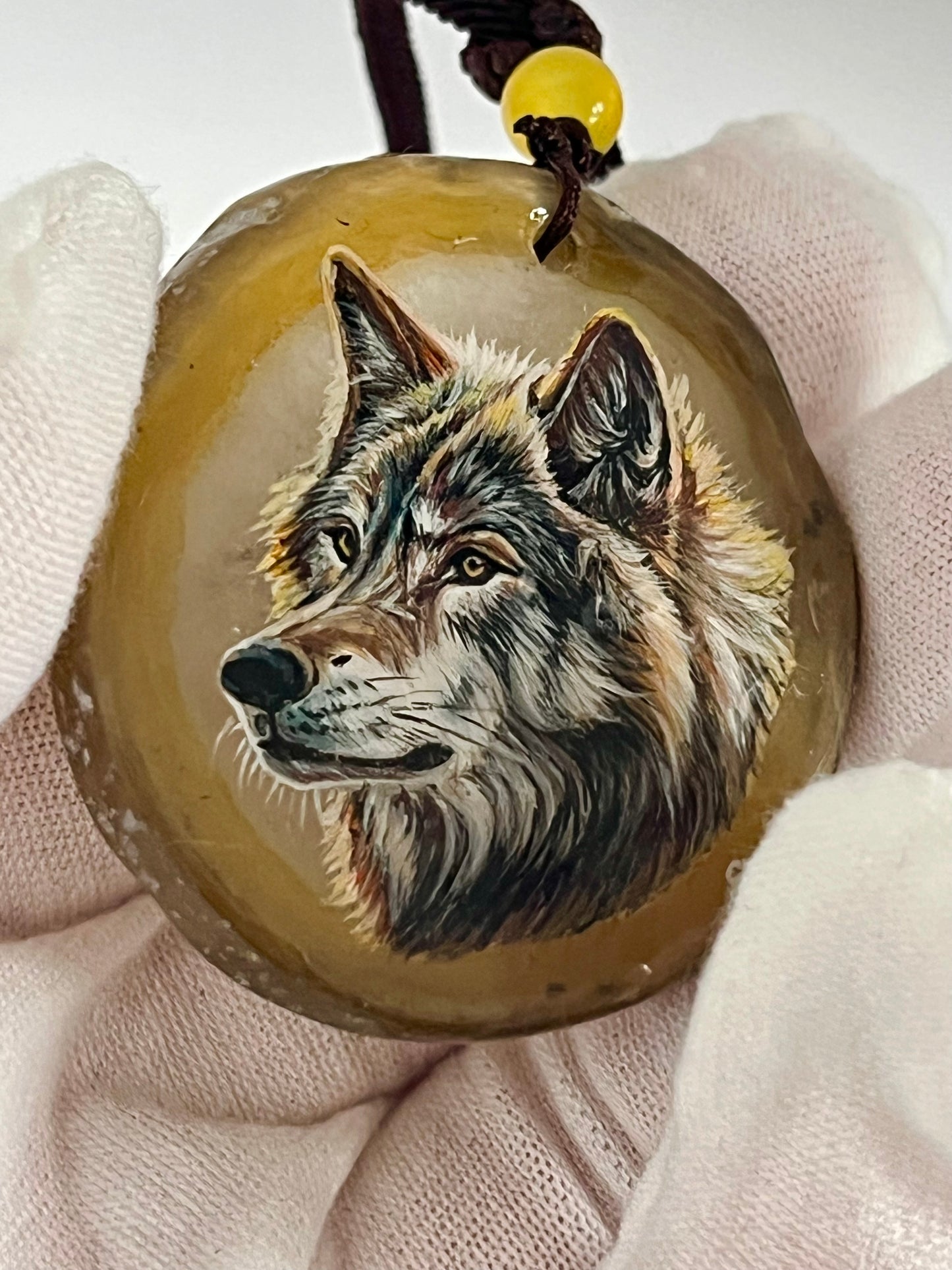 Einzigartige Anhänger /der Wolf/Achat/Hand bemalt Juwelen und tragbare Kunst /Natur Schmuck