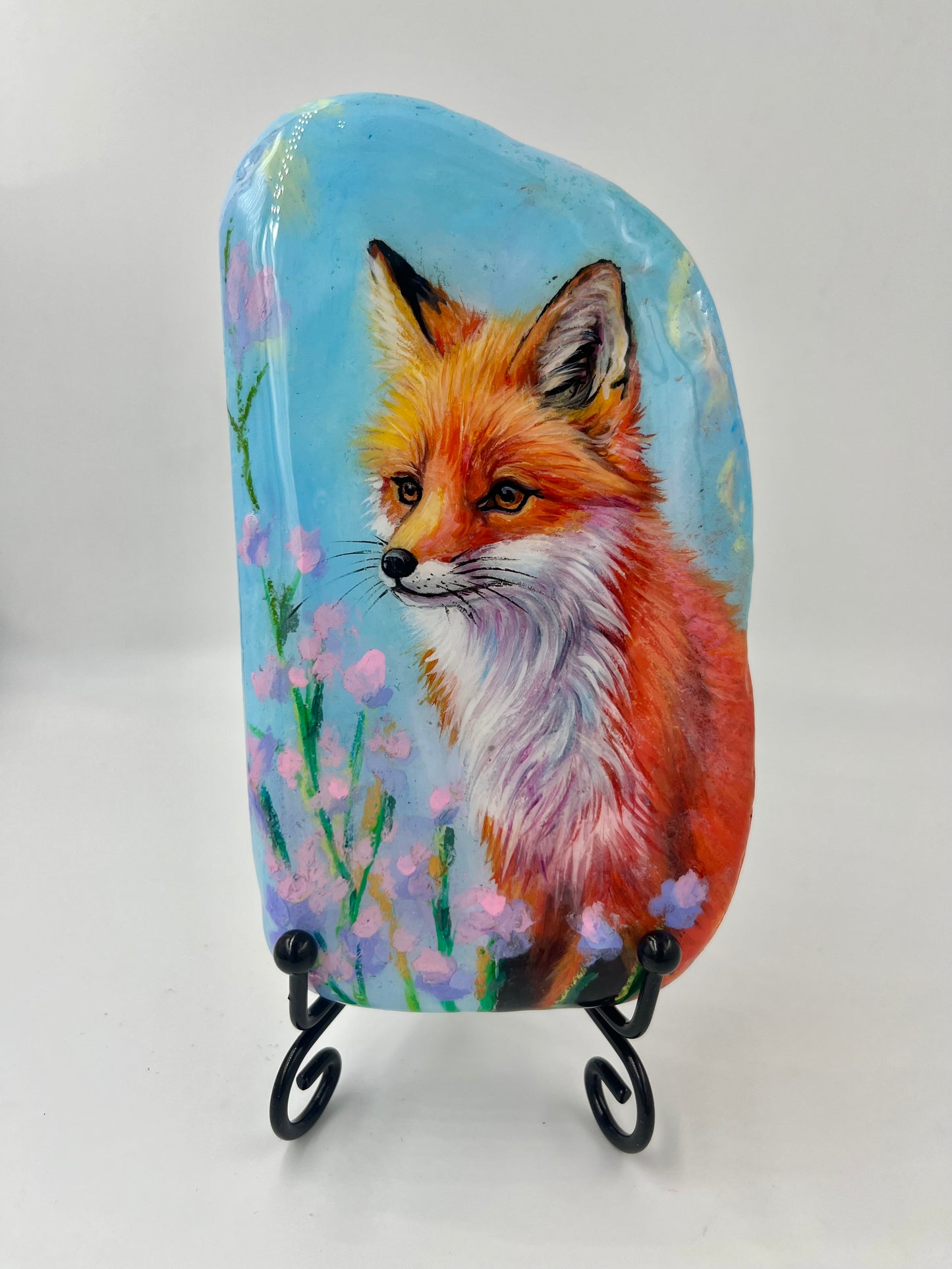 Einzigartig handbemalte Stein/der Fuchs  /inklusive Tischstaffelei