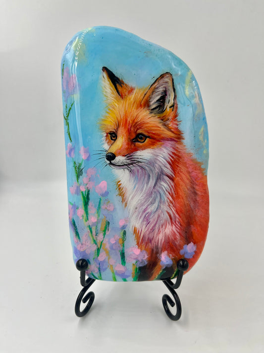 Einzigartig handbemalte Stein/der Fuchs  /inklusive Tischstaffelei
