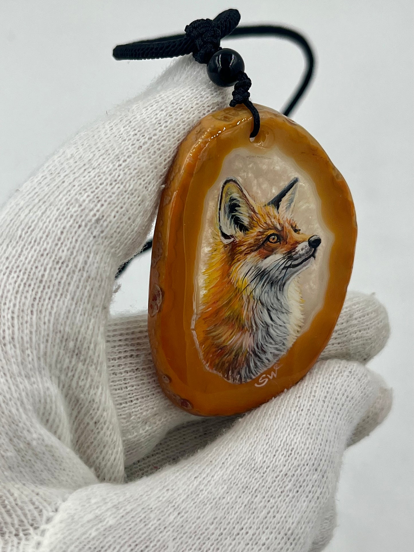 Einzigartige Anhänger /Der Fuchs/Achat/Hand bemalt Juwelen und tragbare Kunst /Natur Schmuck