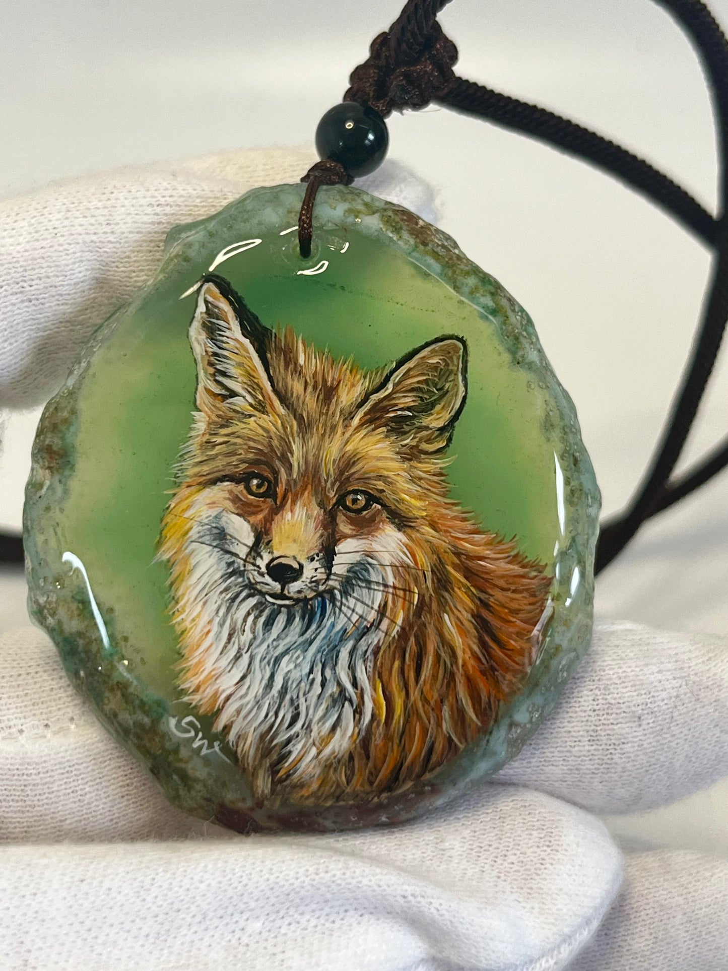 Einzigartige Anhänger /Der Fuchs/Achat/Hand bemalt Juwelen und tragbare Kunst /Natur Schmuck