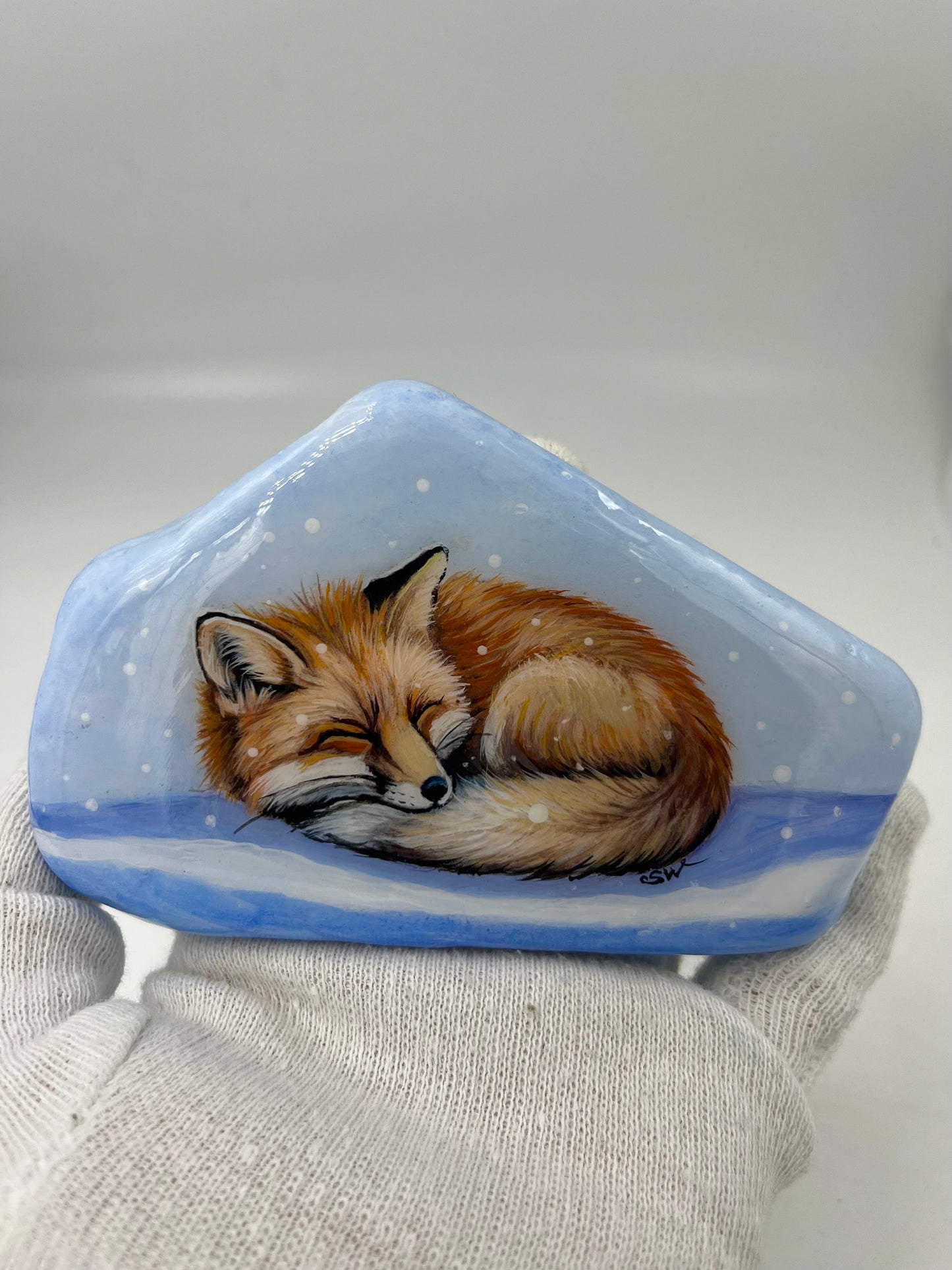 Einzigartig handbemalte Stein/der Fuchs /inklusive Tischstaffelei