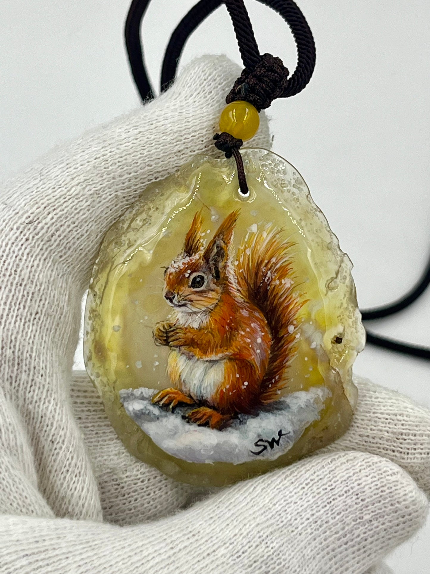 Einzigartige Anhänger /Das Eichhörnchen/Achat/Hand bemalt Juwelen und tragbare Kunst /Natur Schmuck