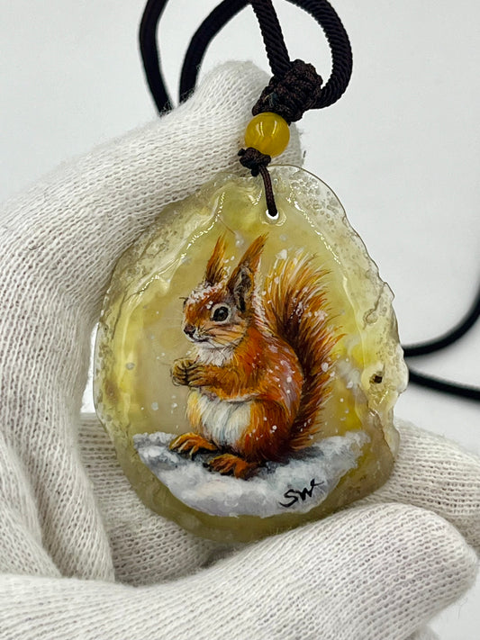 Einzigartige Anhänger /Das Eichhörnchen/Achat/Hand bemalt Juwelen und tragbare Kunst /Natur Schmuck