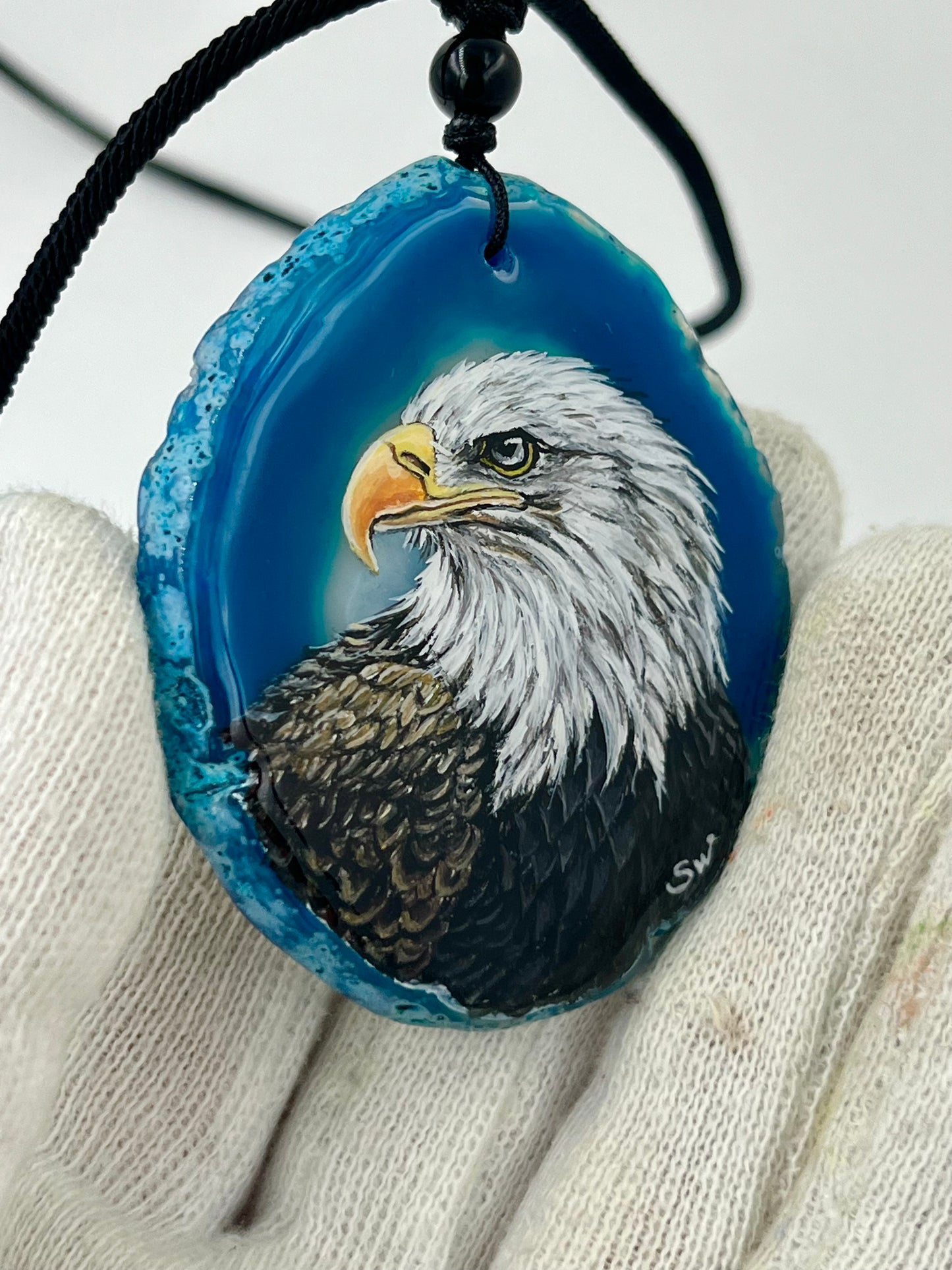 Einzigartige Anhänger /der Adler/Achat/Hand bemalt