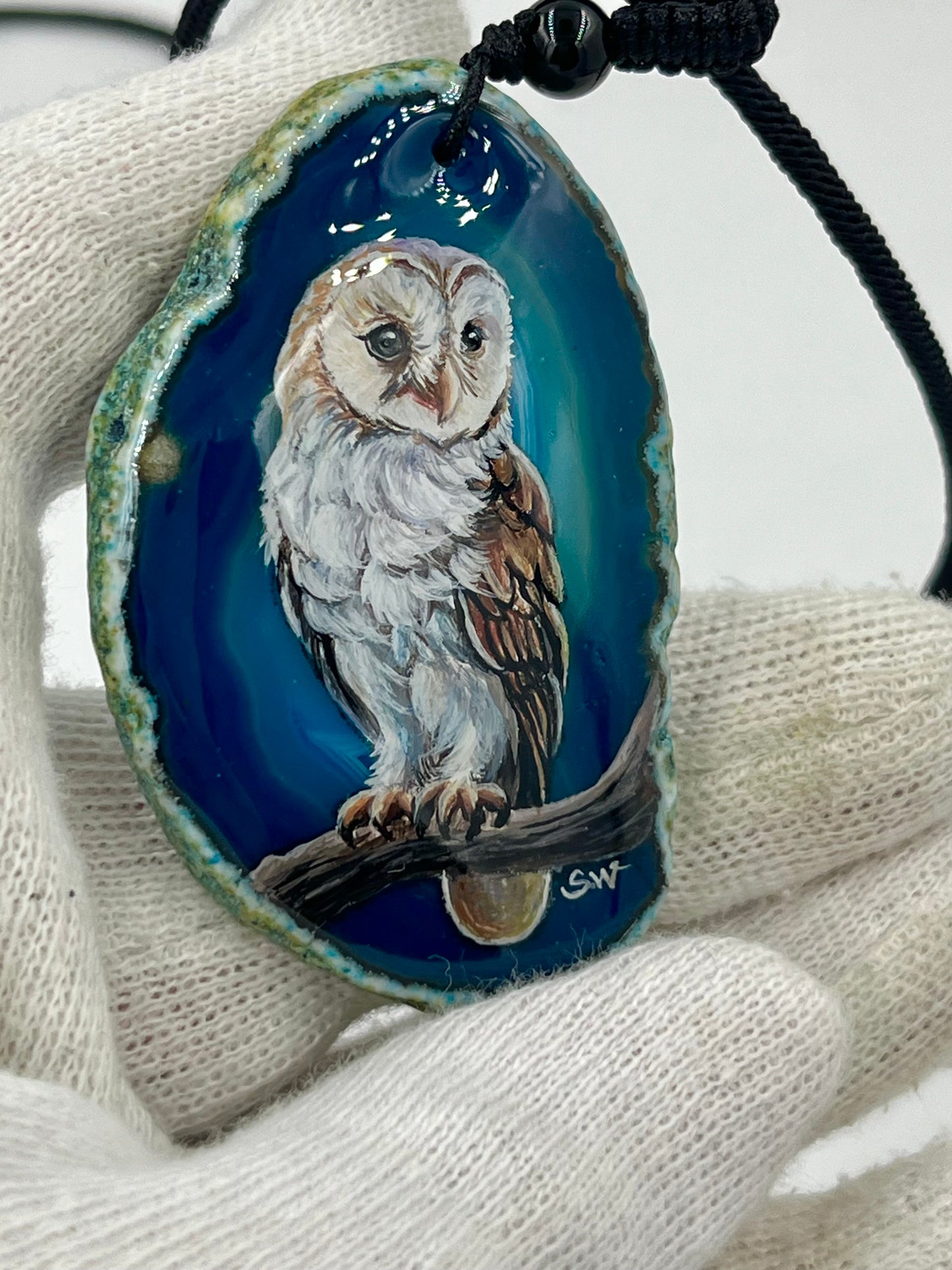Einzigartige Anhänger /Der Eule/Achat/Hand bemalt Juwelen und tragbare Kunst /Natur Schmuck
