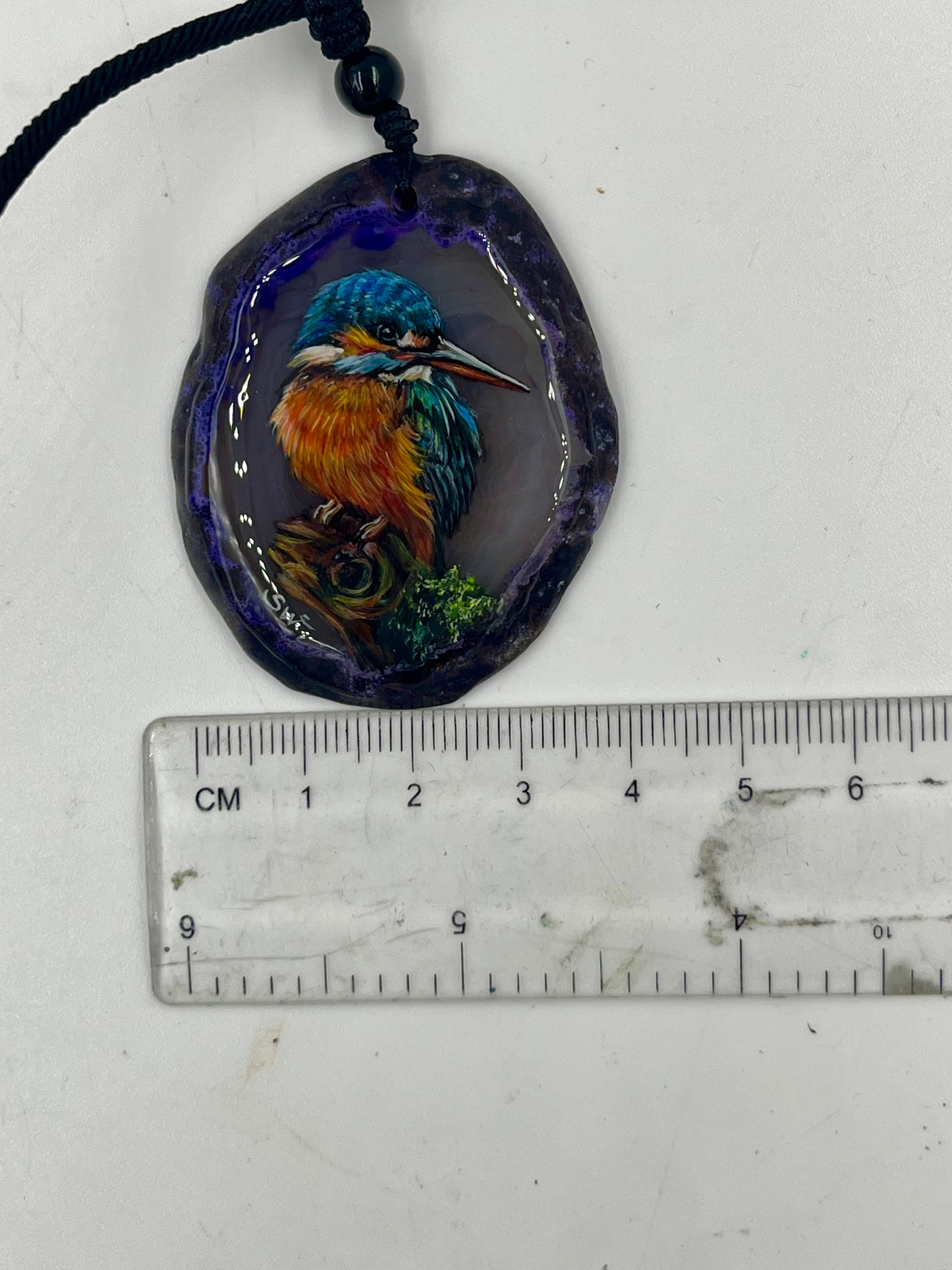 Einzigartige Anhänger /Der Eisvogel/Achat/Hand bemalt Juwelen und tragbare Kunst /Natur Schmuck