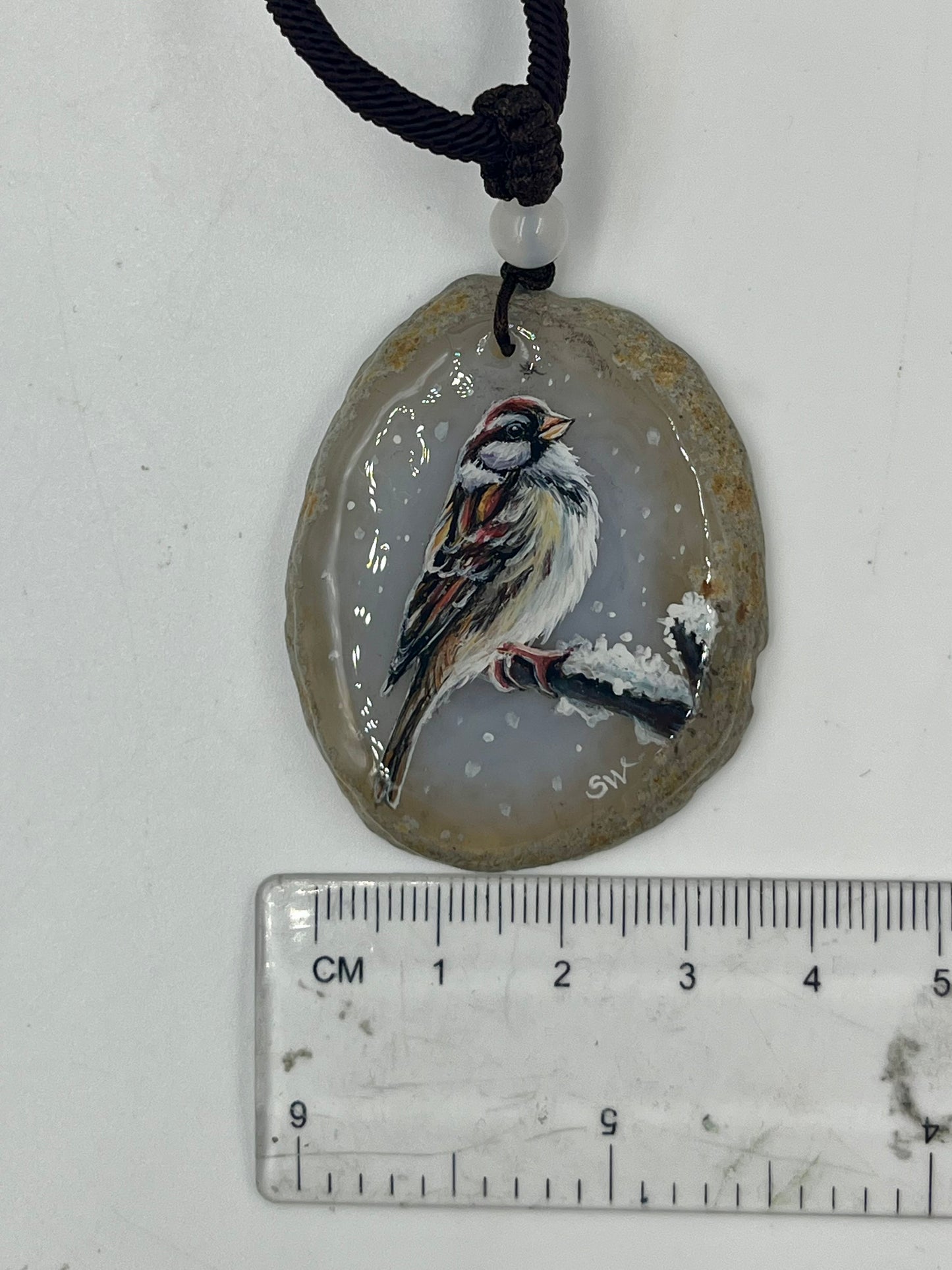 Einzigartige Anhänger /Der Spatz/Achat/Hand bemalt Juwelen und tragbare Kunst /Natur Schmuck
