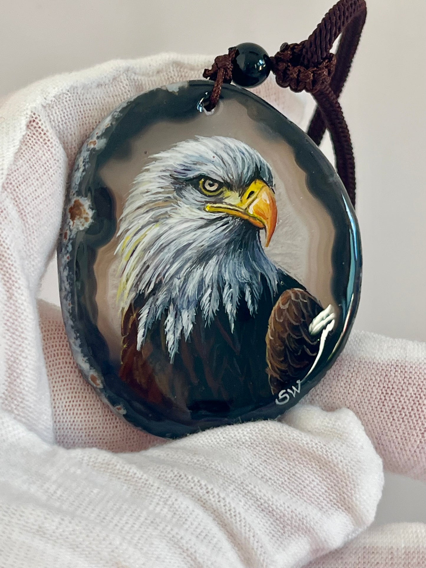 Einzigartige Anhänger /der Adler/Achat/Hand bemalt Juwelen und tragbare Kunst /Natur Schmuck