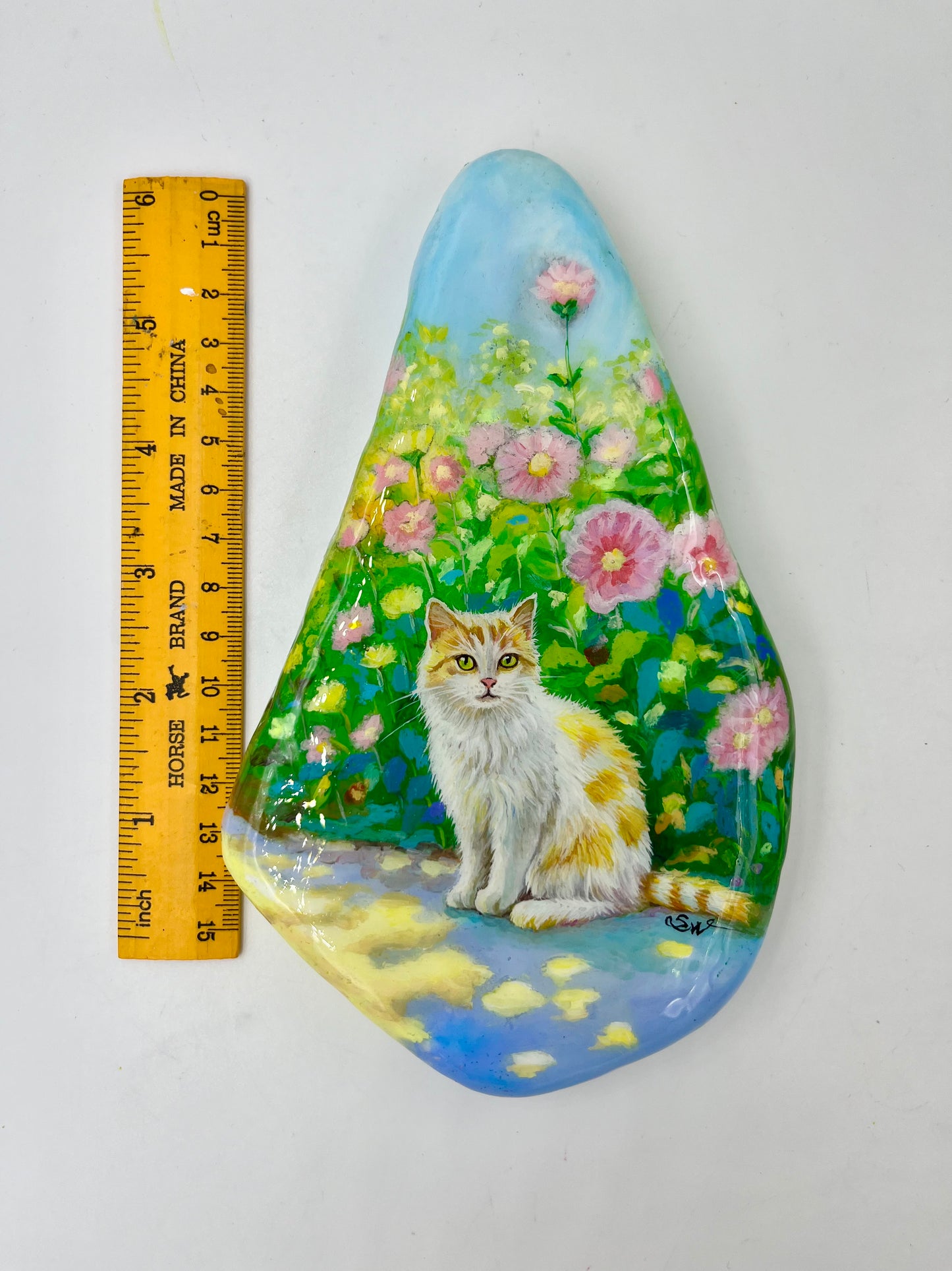 Einzigartig handbemalte Stein/die Katze/inklusive Tischstaffelei