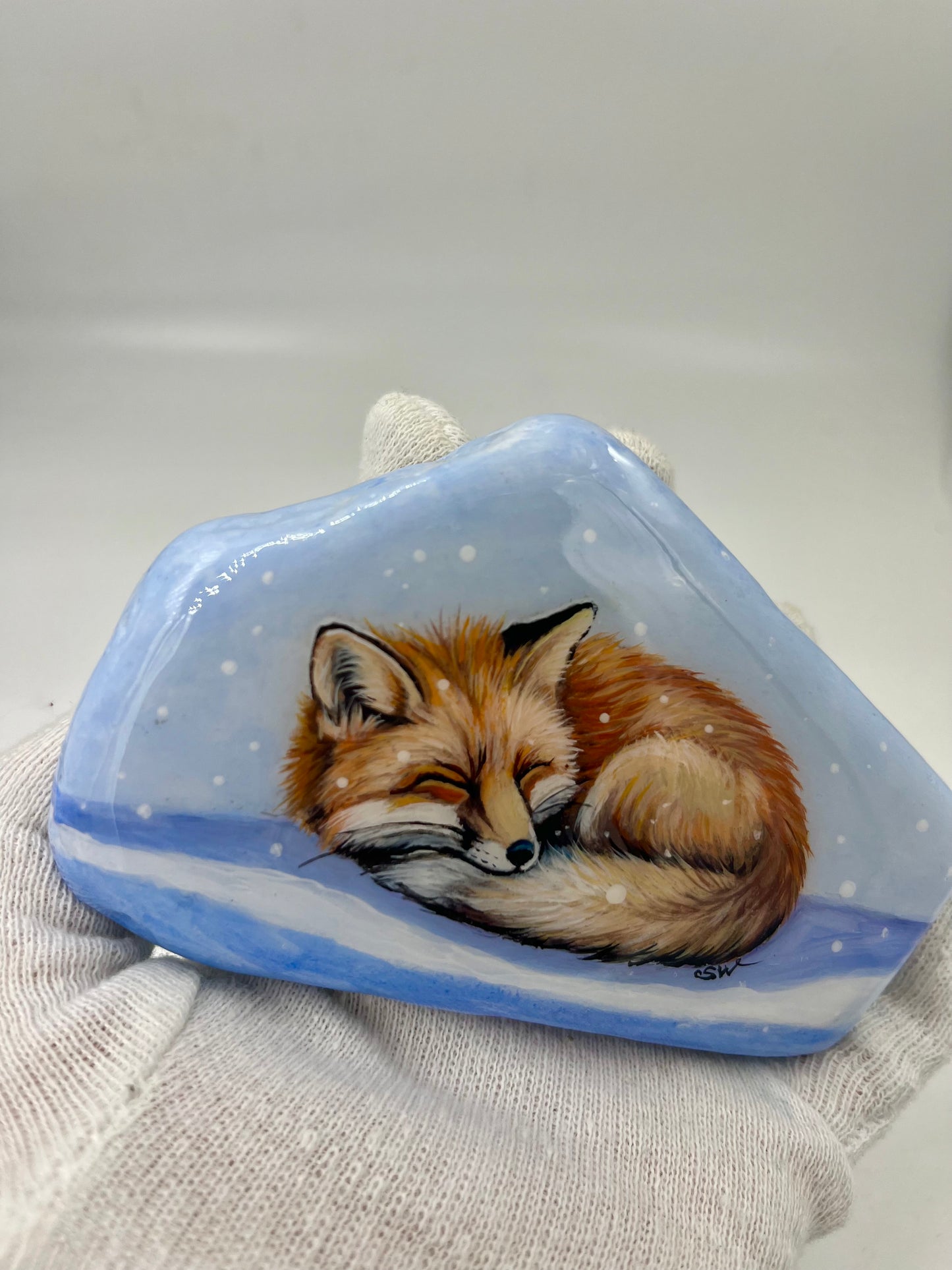 Einzigartig handbemalte Stein/der Fuchs /inklusive Tischstaffelei