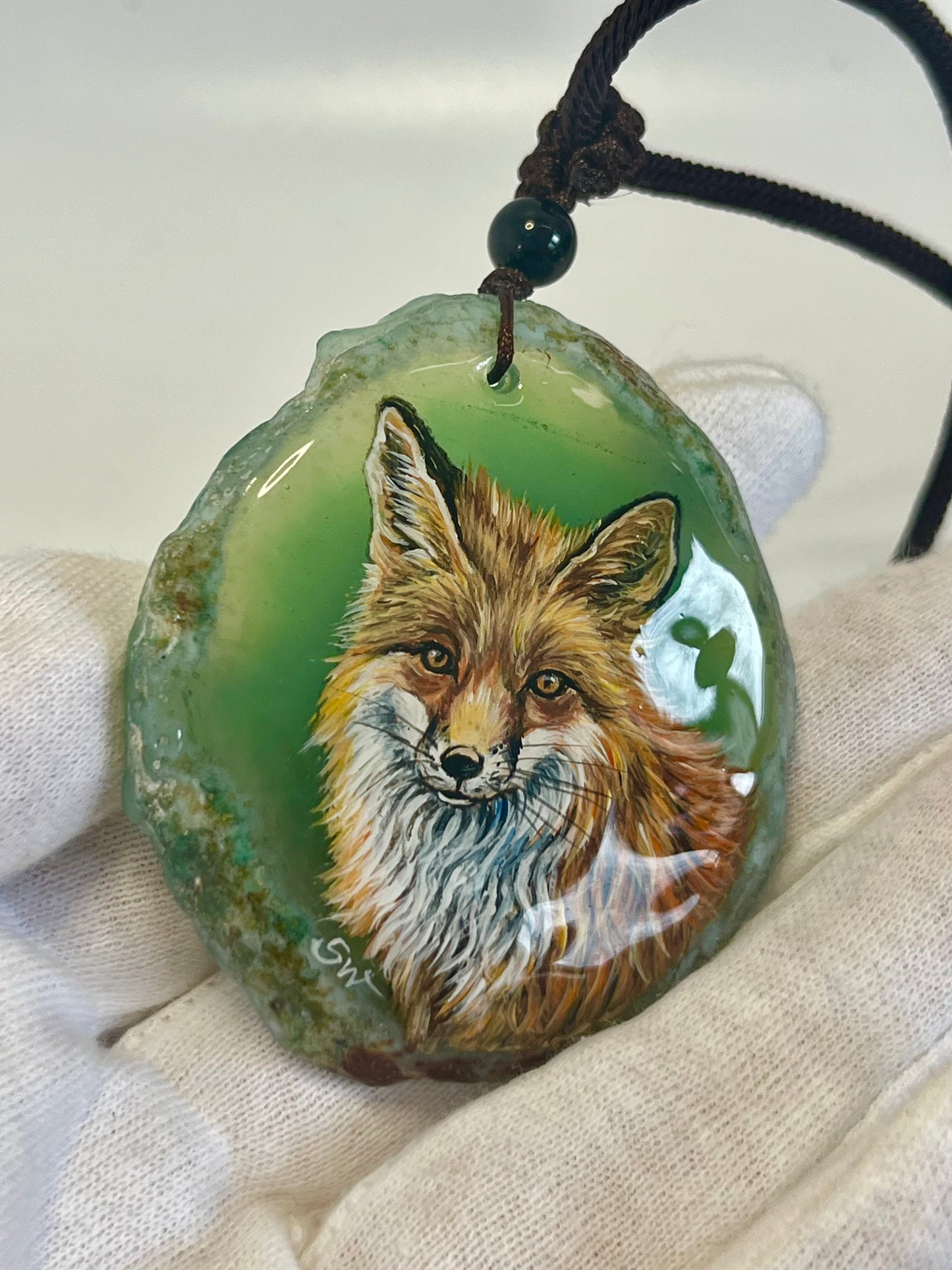 Einzigartige Anhänger /Der Fuchs/Achat/Hand bemalt Juwelen und tragbare Kunst /Natur Schmuck