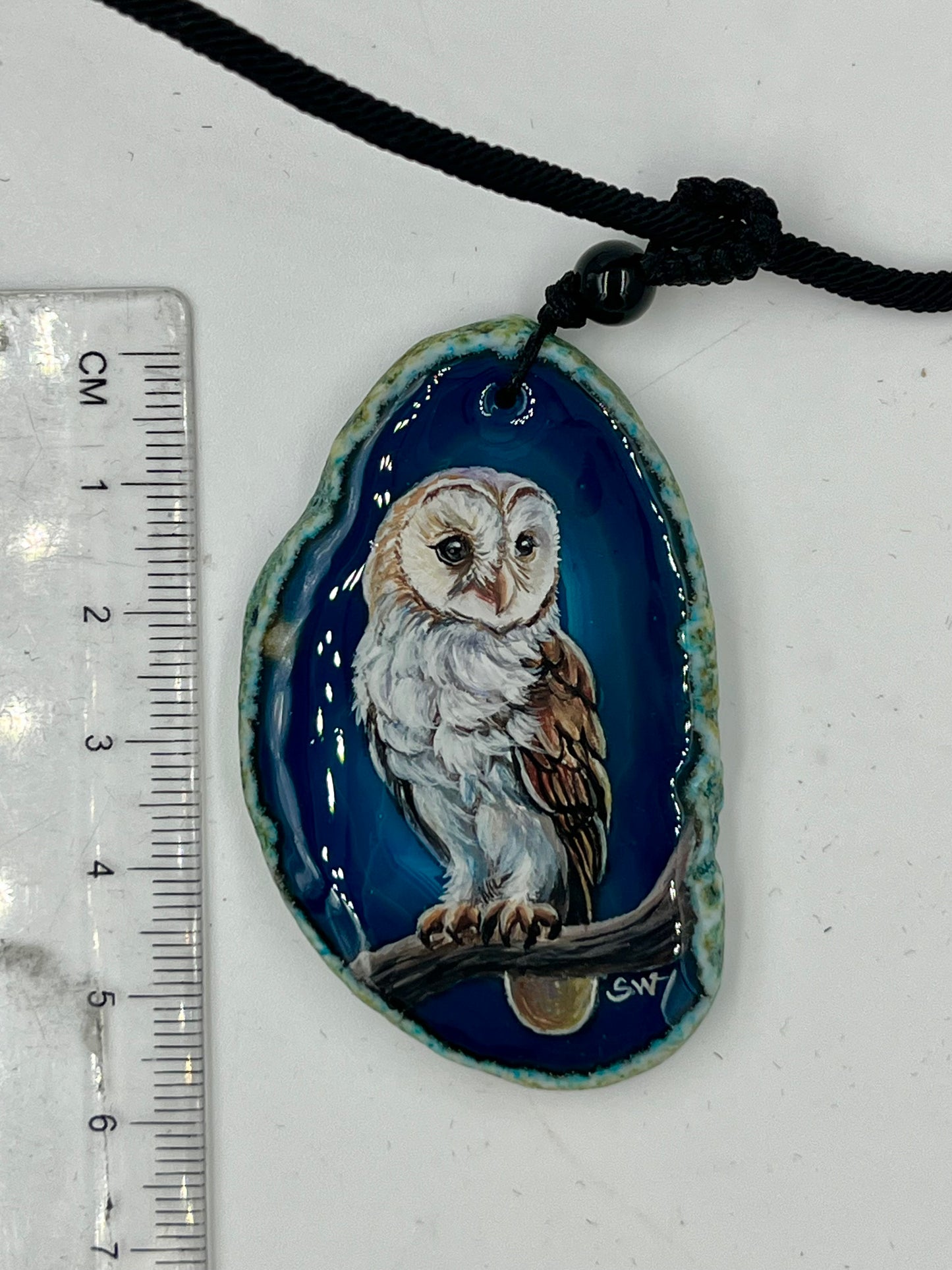 Einzigartige Anhänger /Der Eule/Achat/Hand bemalt Juwelen und tragbare Kunst /Natur Schmuck