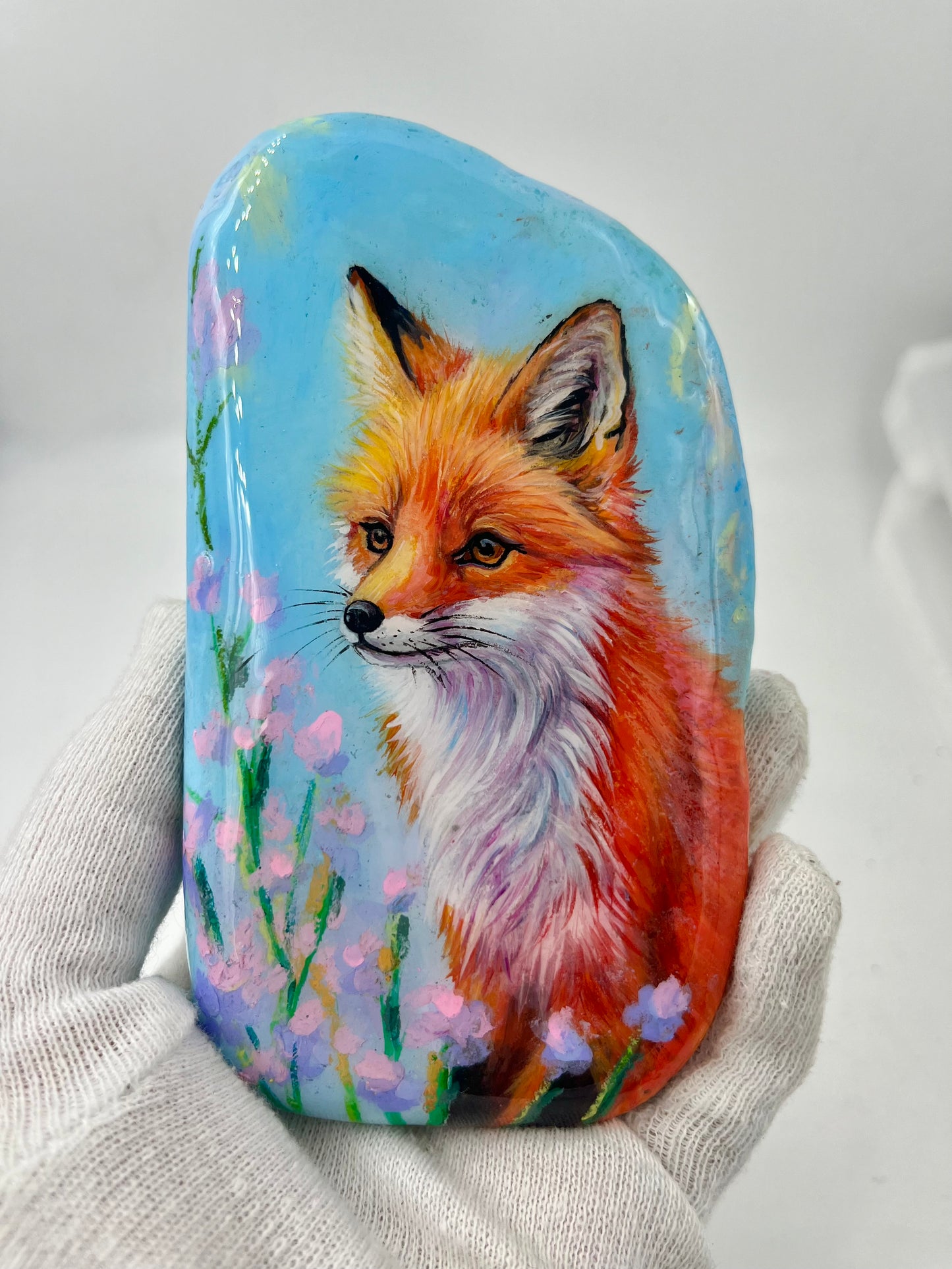 Einzigartig handbemalte Stein/der Fuchs  /inklusive Tischstaffelei