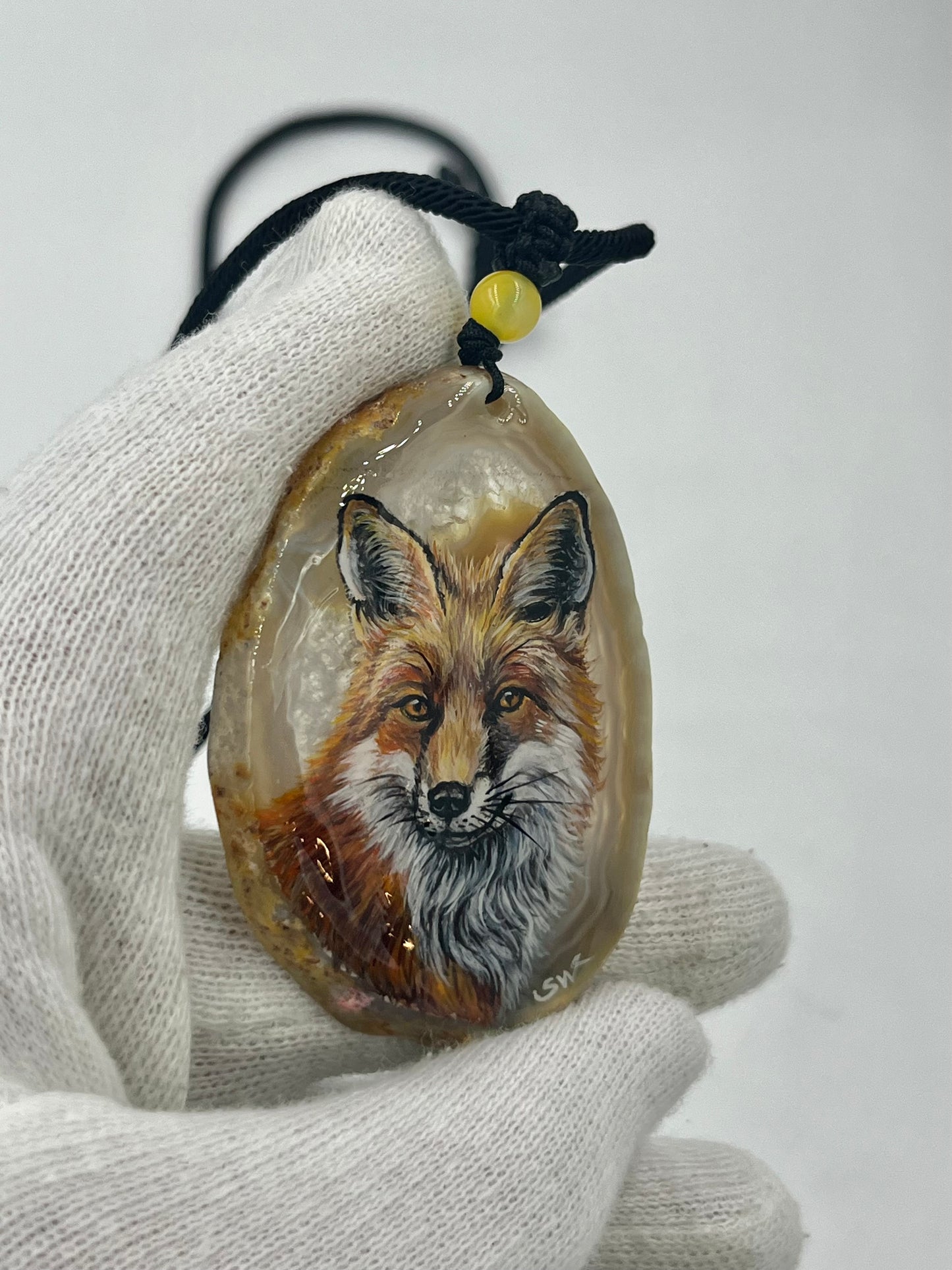 Einzigartige Anhänger /Der Fuchs/Achat/Hand bemalt Juwelen und tragbare Kunst /Natur Schmuck