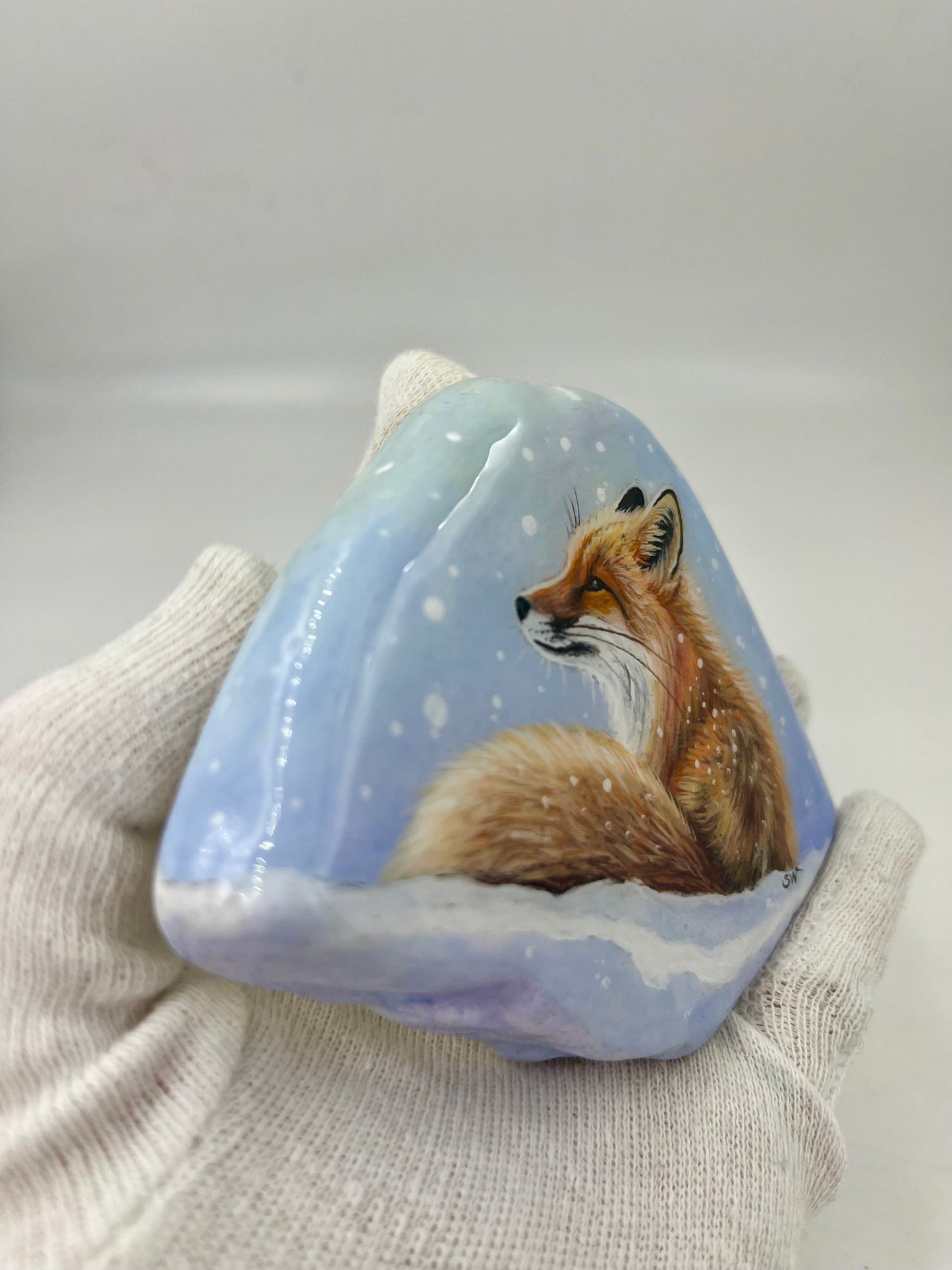 Einzigartig handbemalte Stein/der Fuchs /inklusive Tischstaffelei