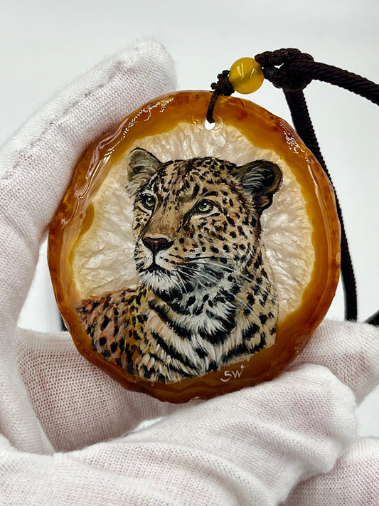 Einzigartige Anhänger /Der Leopard/Achat/Hand bemalt Juwelen und tragbare Kunst /Natur Schmuck