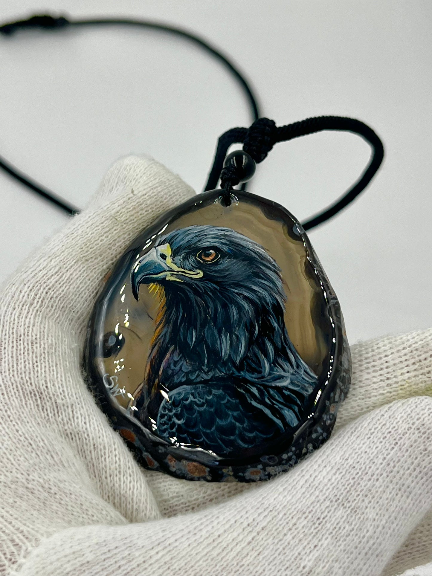 Einzigartige Anhänger /Der Adler/Achat/Hand bemalt Juwelen und tragbare Kunst /Natur Schmuck