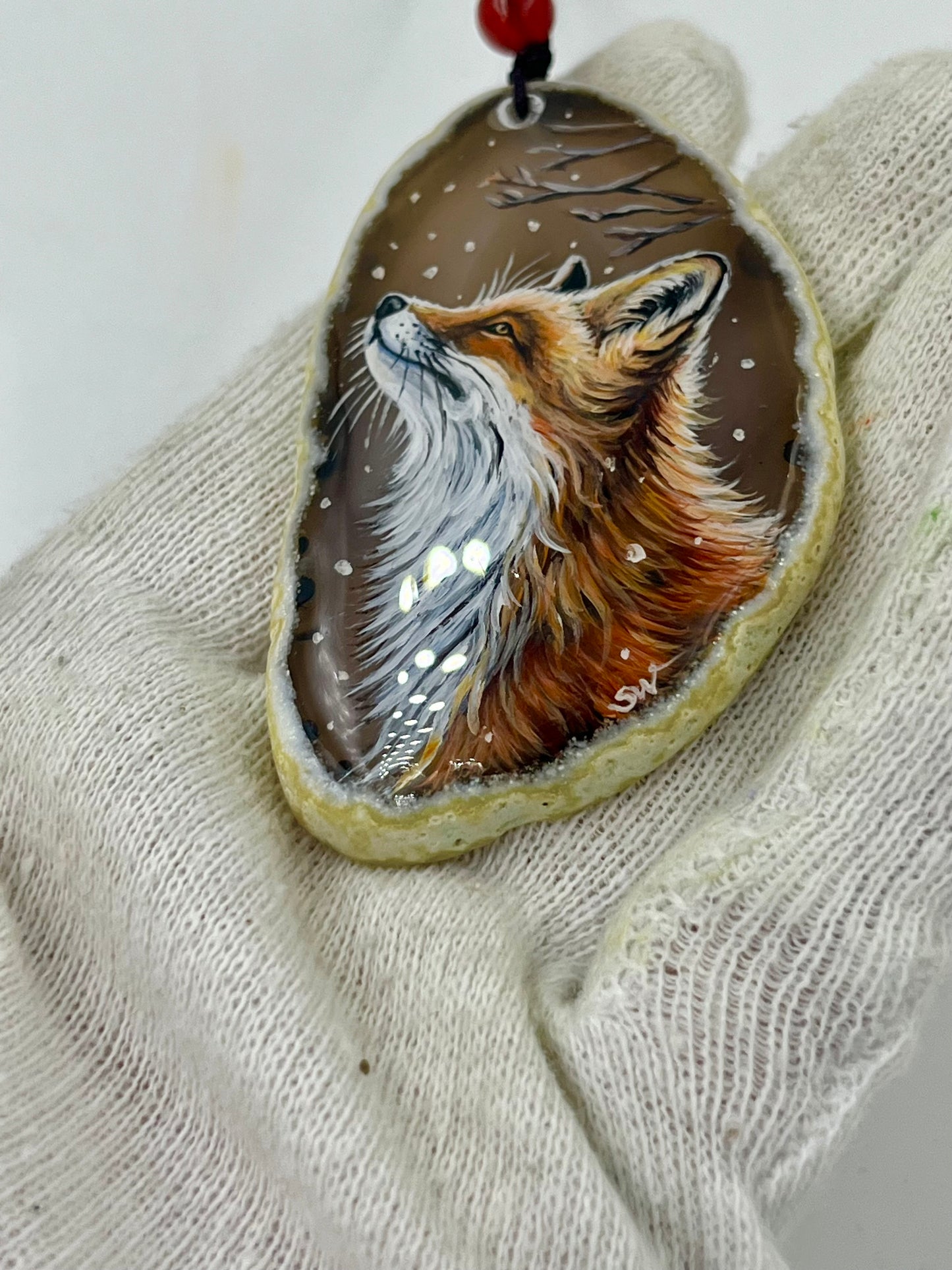 Einzigartige Anhänger /der Fuchs/Achat/Hand bemalt