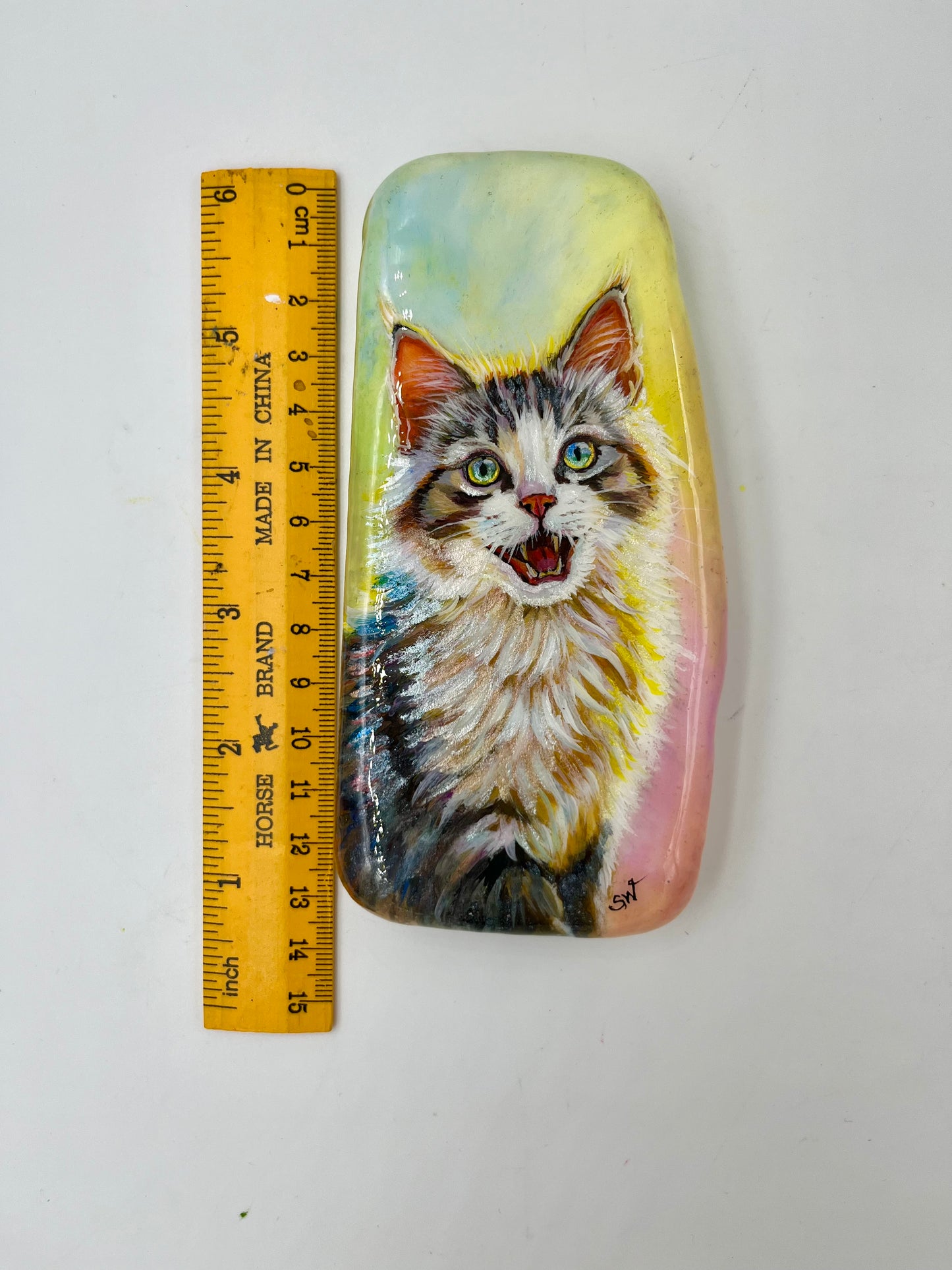 Einzigartig handbemalte Stein/die Katze/inklusive Tischstaffelei