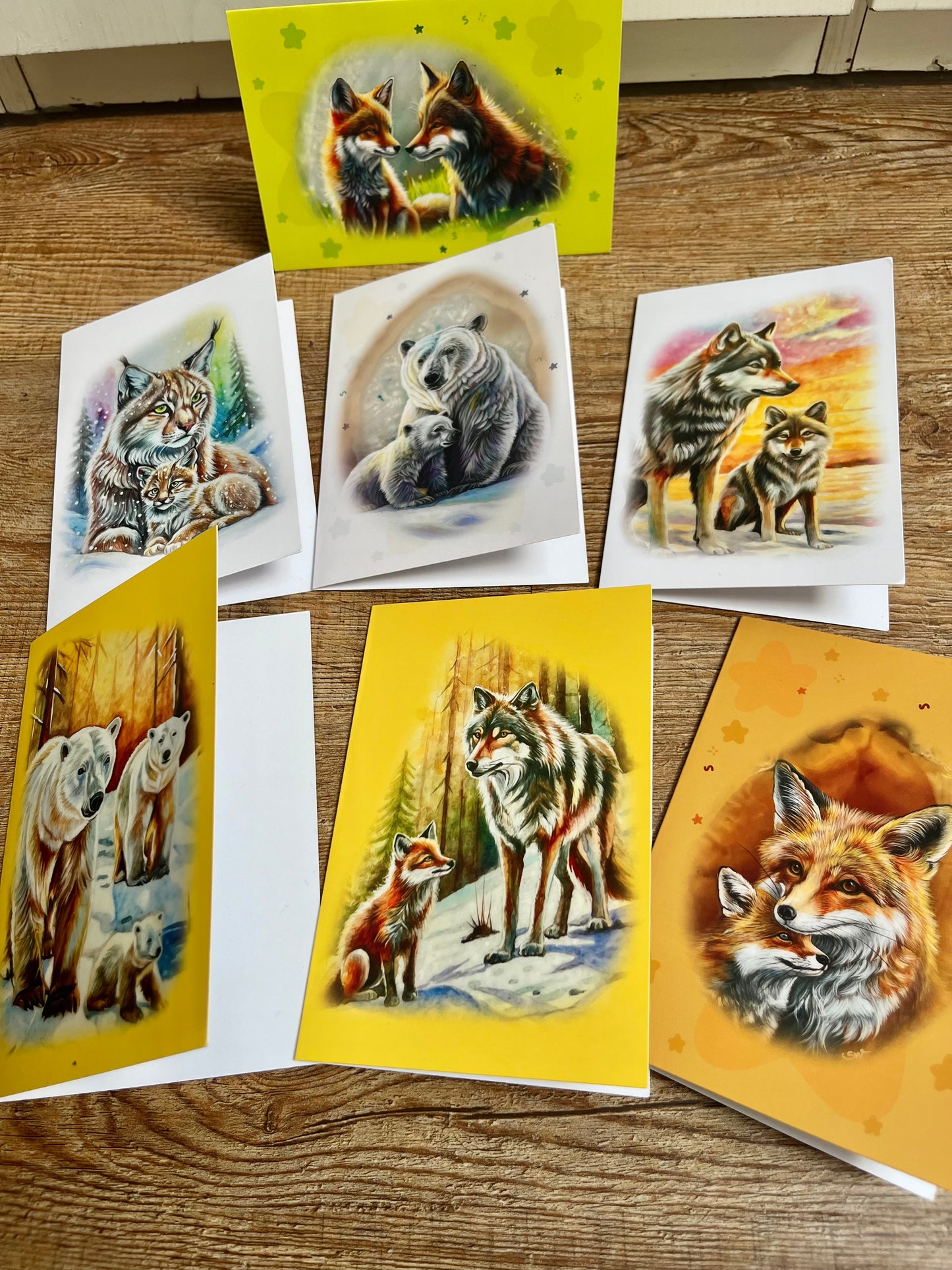 Grußkarte Eisbären Familien /Beschichtetes Papier(300g)/ Klappkarte Acryl Malerei Print