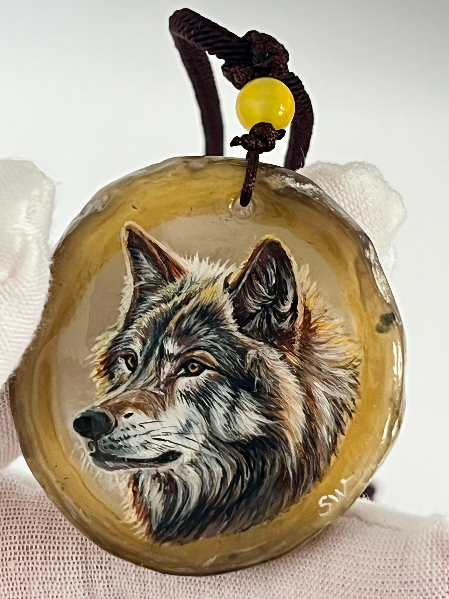 Einzigartige Anhänger /der Wolf/Achat/Hand bemalt Juwelen und tragbare Kunst /Natur Schmuck