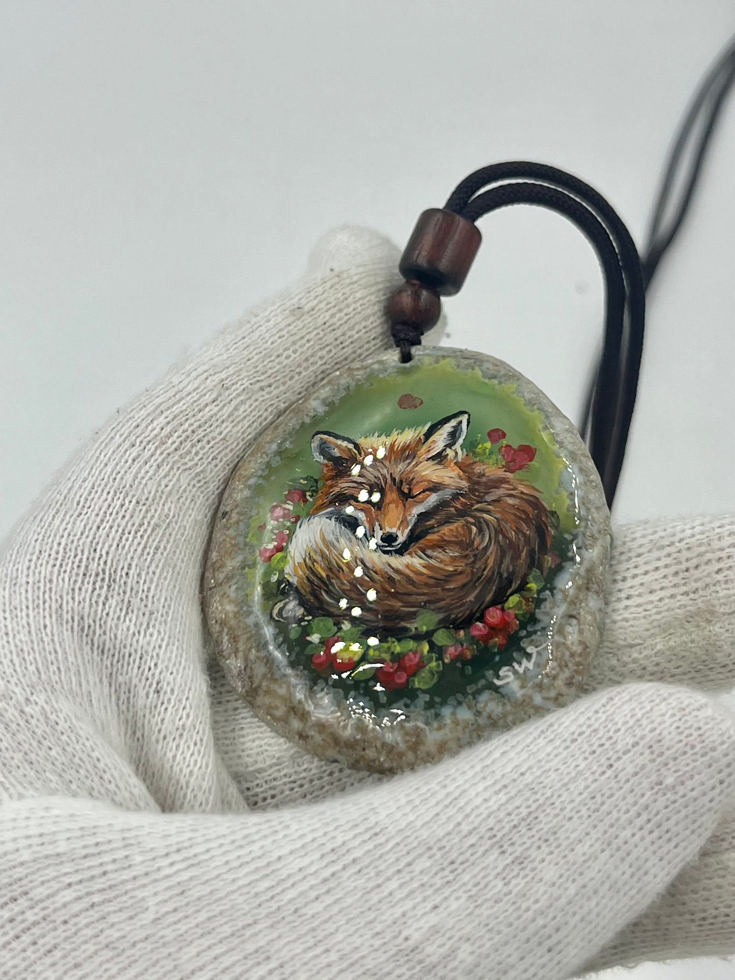 Einzigartige Anhänger /Der Fuchs/Achat/Hand bemalt Juwelen und tragbare Kunst /Natur Schmuck