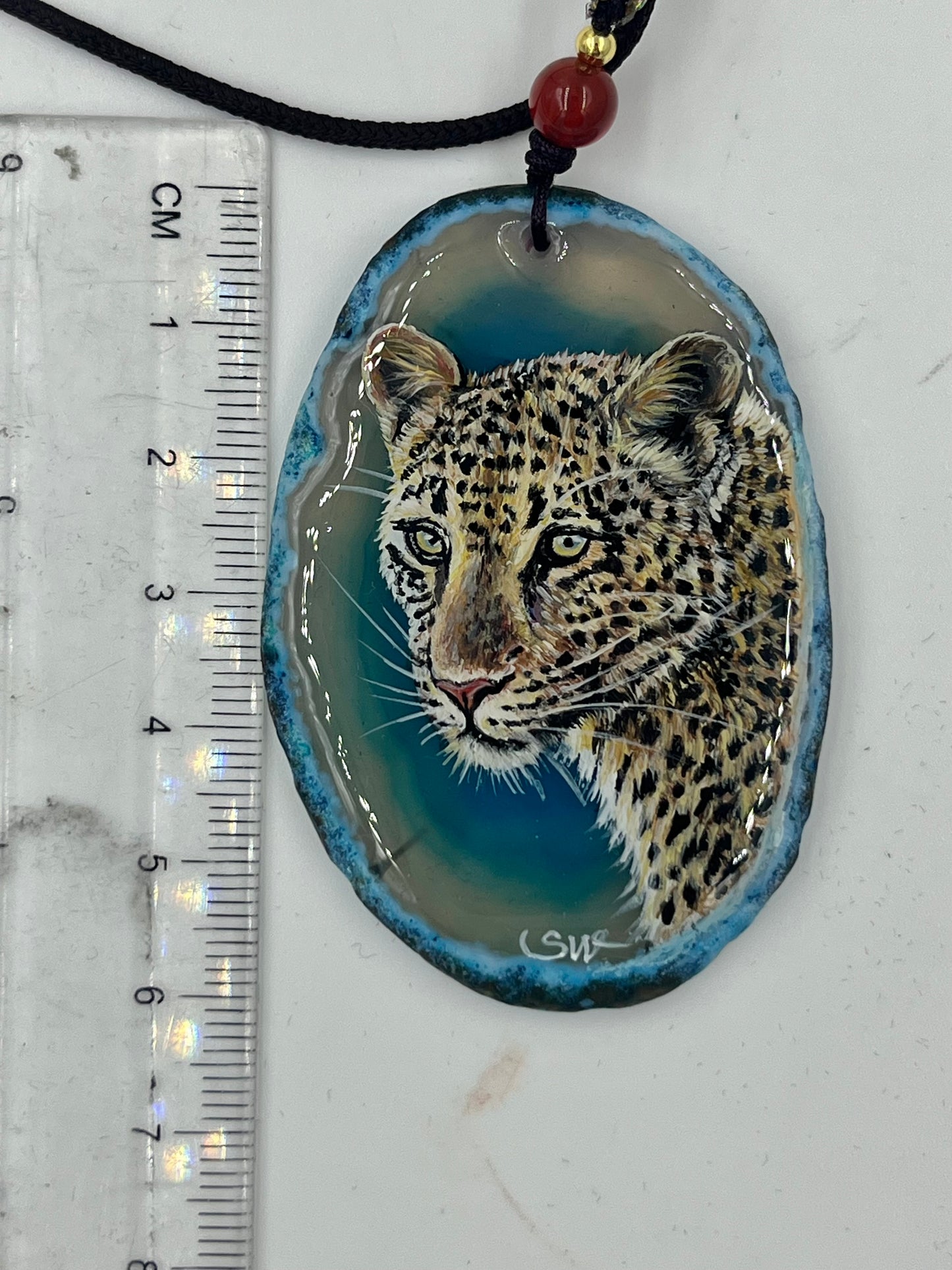 Einzigartige Anhänger /der Leopard/Achat/Hand bemalt