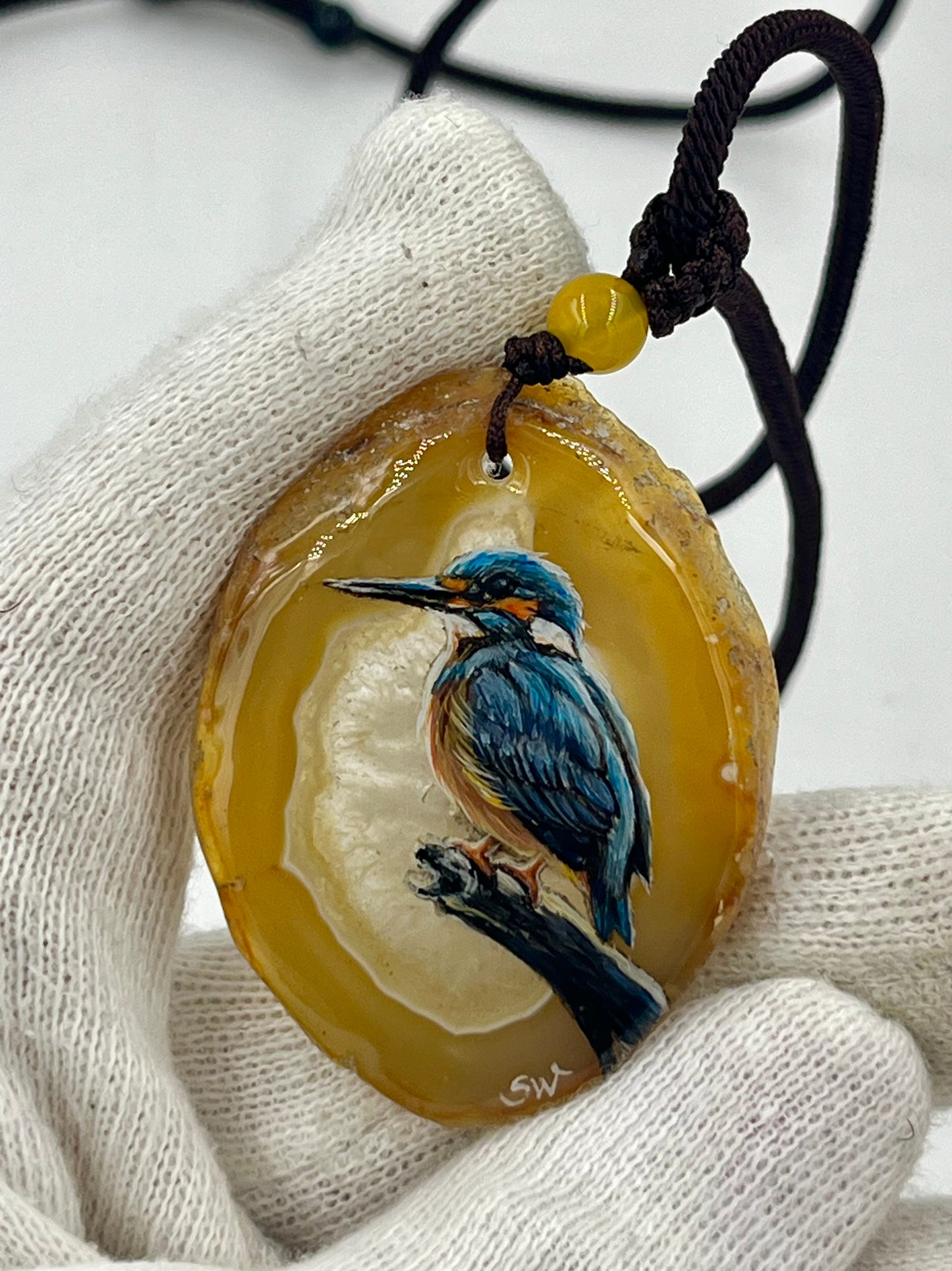 Einzigartige Anhänger /Der Eisvogel/Achat/Hand bemalt Juwelen und tragbare Kunst /Natur Schmuck