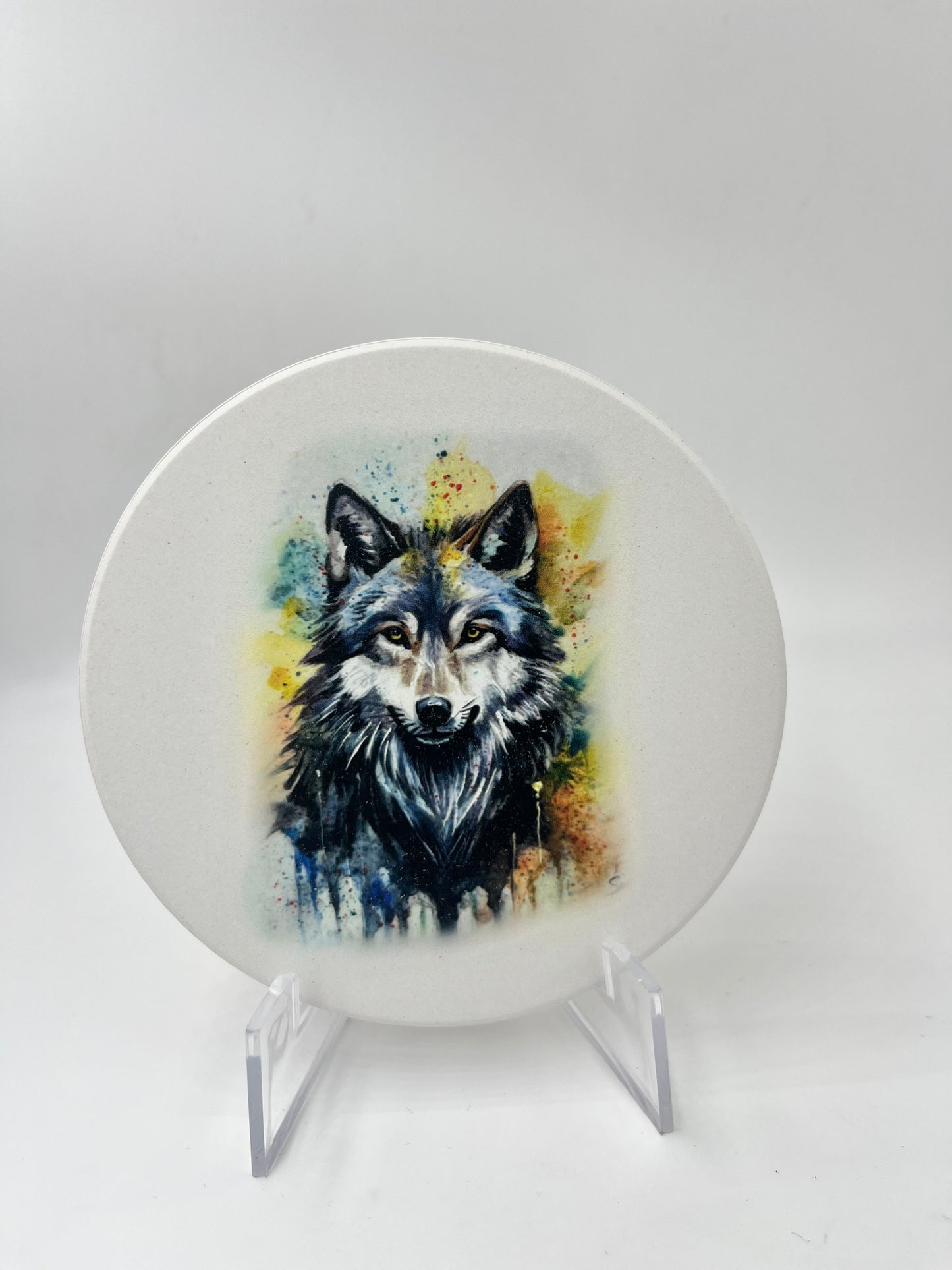 Keramikuntersetzer/ Luchs Mamaund Kinder / Keramik Dolomit und Kork/ Kunstdruck