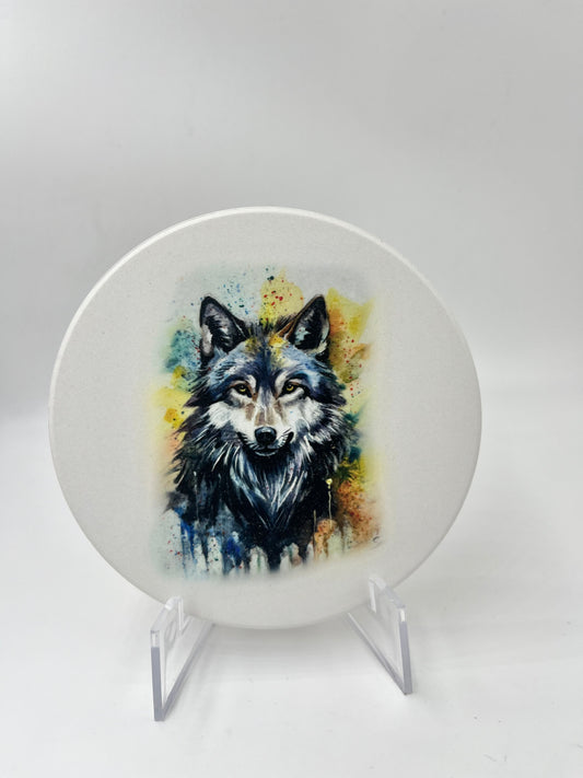 Keramikuntersetzer/ Luchs Mamaund Kinder / Keramik Dolomit und Kork/ Kunstdruck