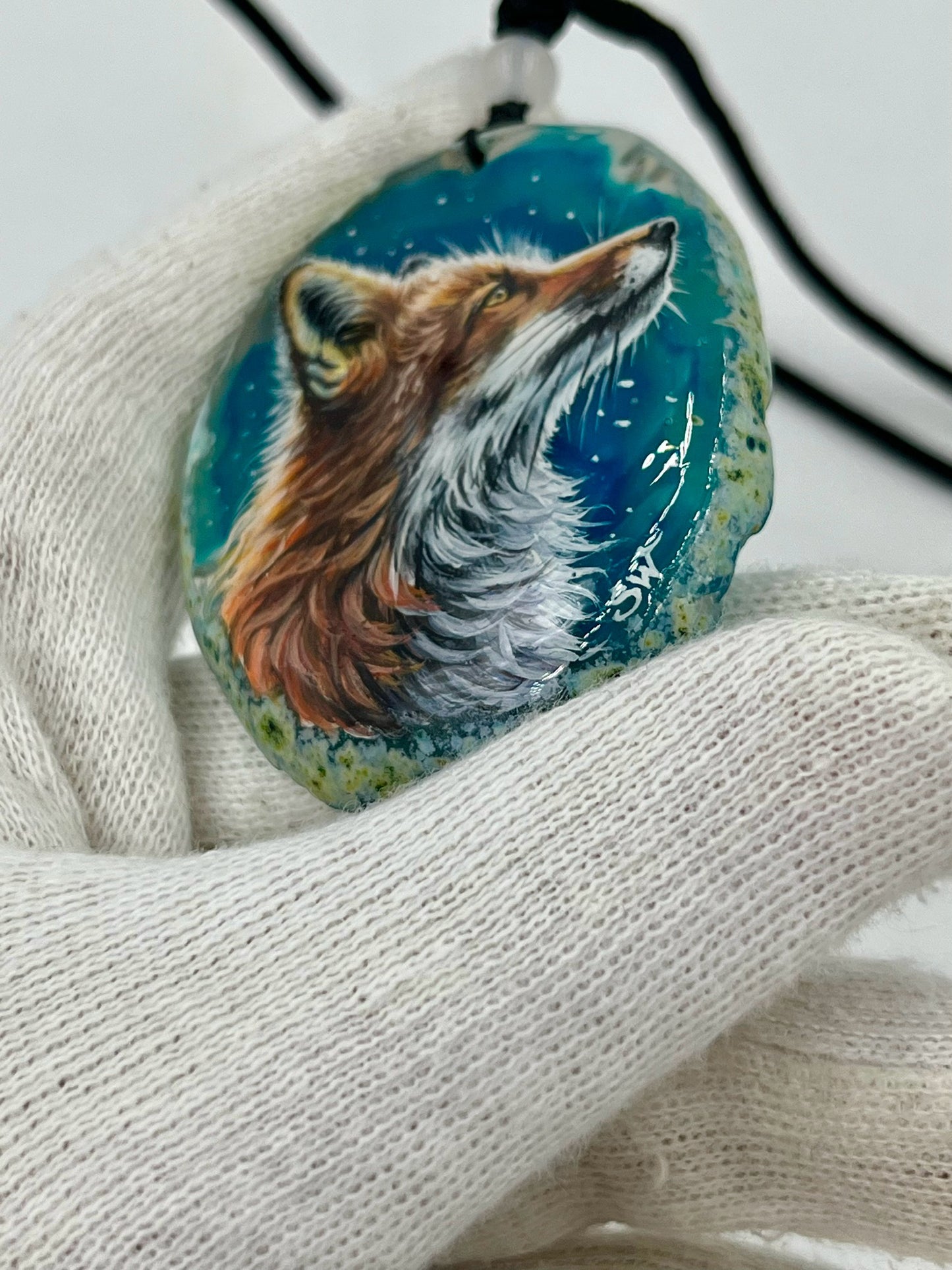 Einzigartige Anhänger /Der Fuchs /Achat/Hand bemalt Juwelen und tragbare Kunst /Natur Schmuck