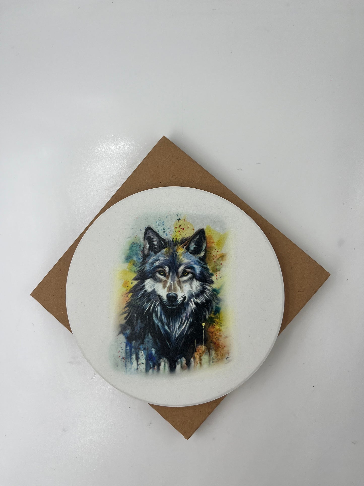 Keramikuntersetzer/ Luchs Mamaund Kinder / Keramik Dolomit und Kork/ Kunstdruck