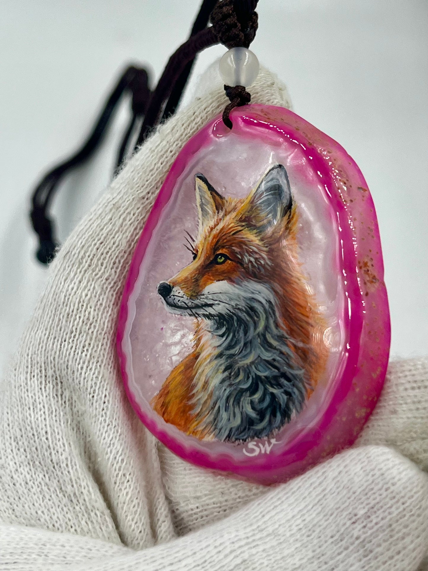Einzigartige Anhänger /Der Fuchs/Achat/Hand bemalt Juwelen und tragbare Kunst /Natur Schmuck