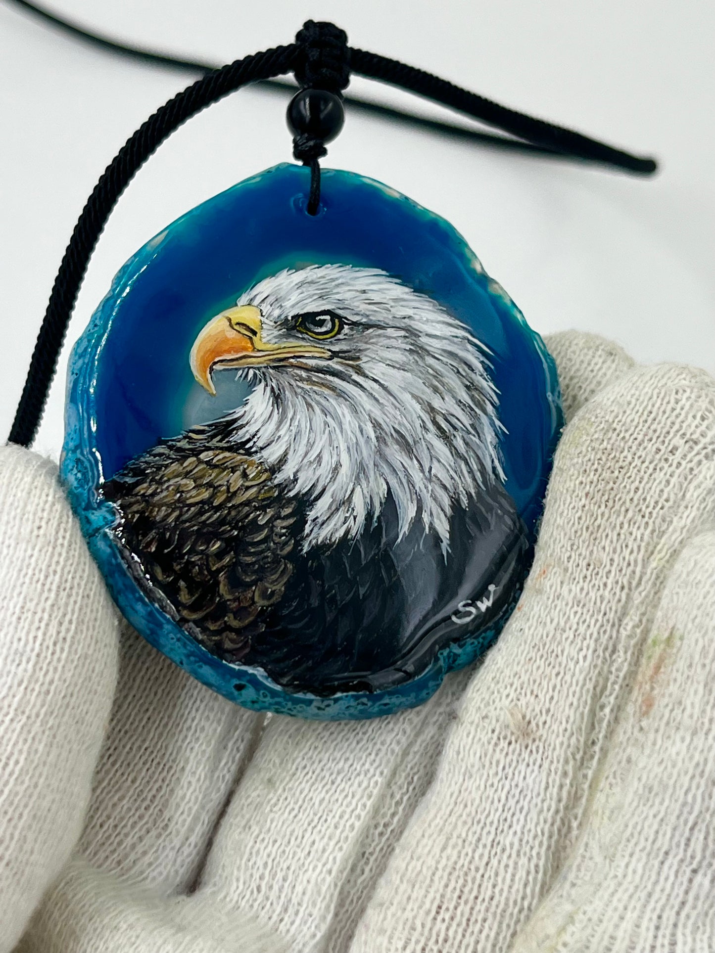 Einzigartige Anhänger /der Adler/Achat/Hand bemalt