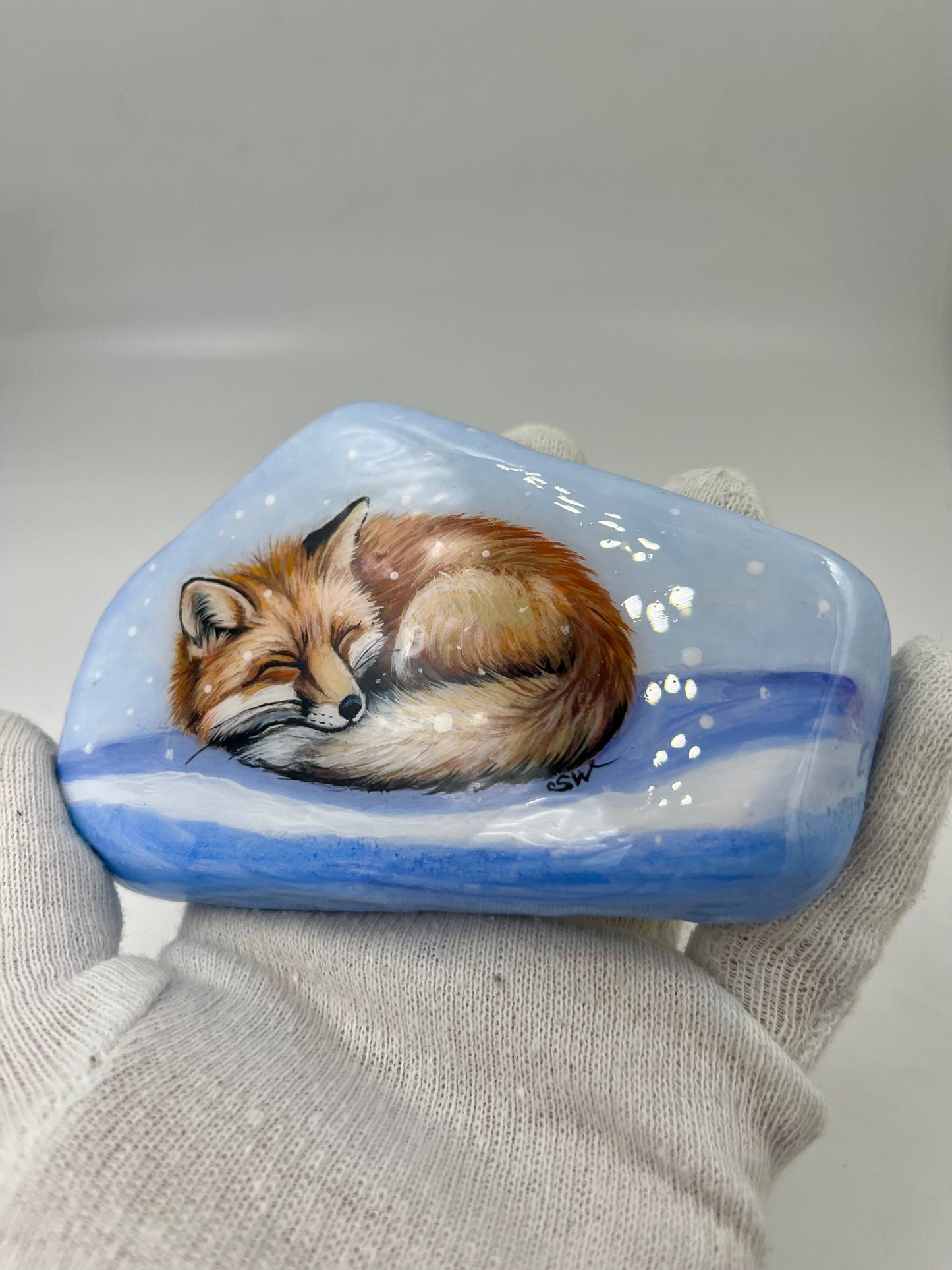 Einzigartig handbemalte Stein/der Fuchs /inklusive Tischstaffelei