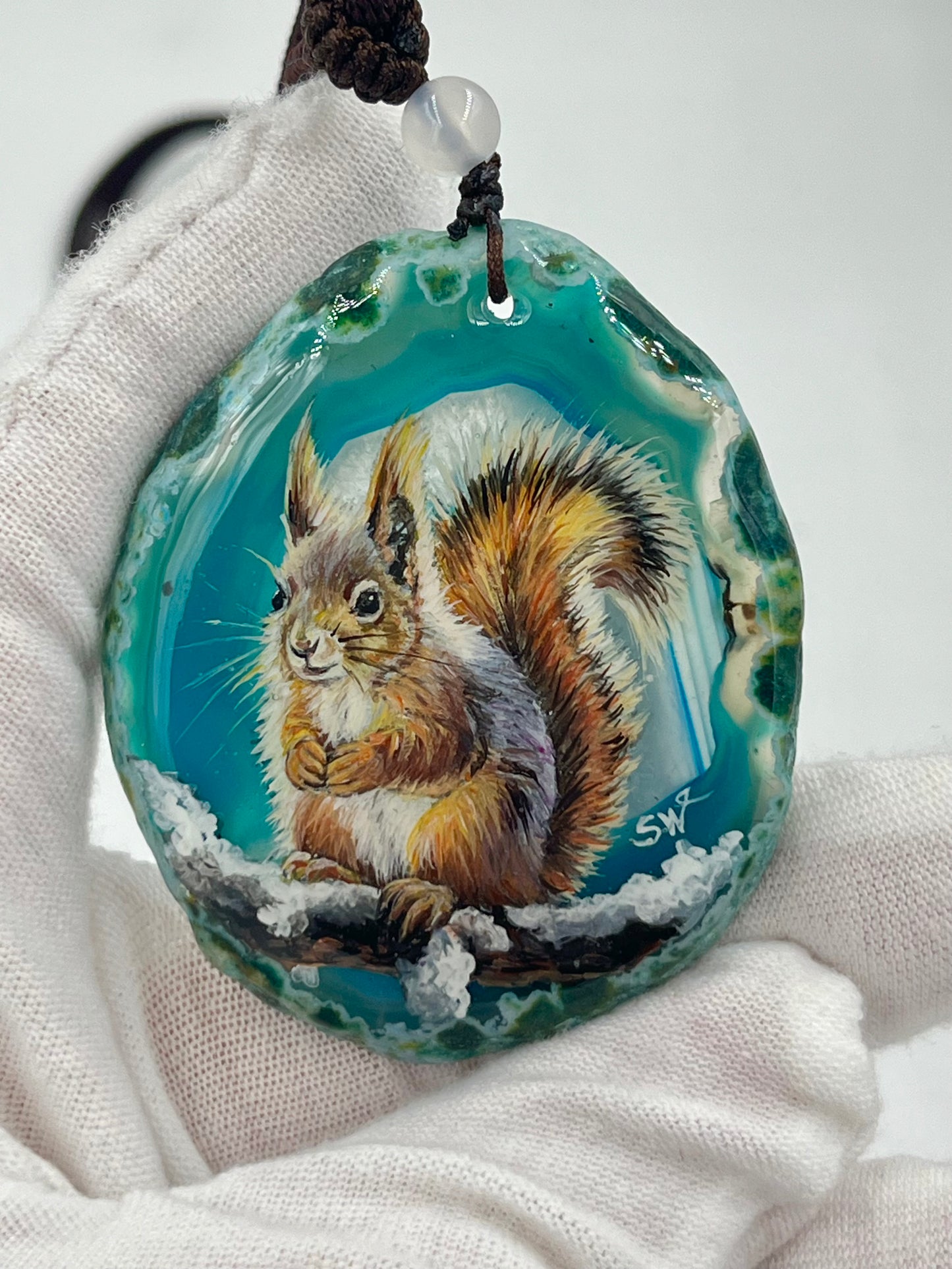 Einzigartige Anhänger /Das Eichhörnchen/Achat/Hand bemalt Juwelen und tragbare Kunst /Natur Schmuck