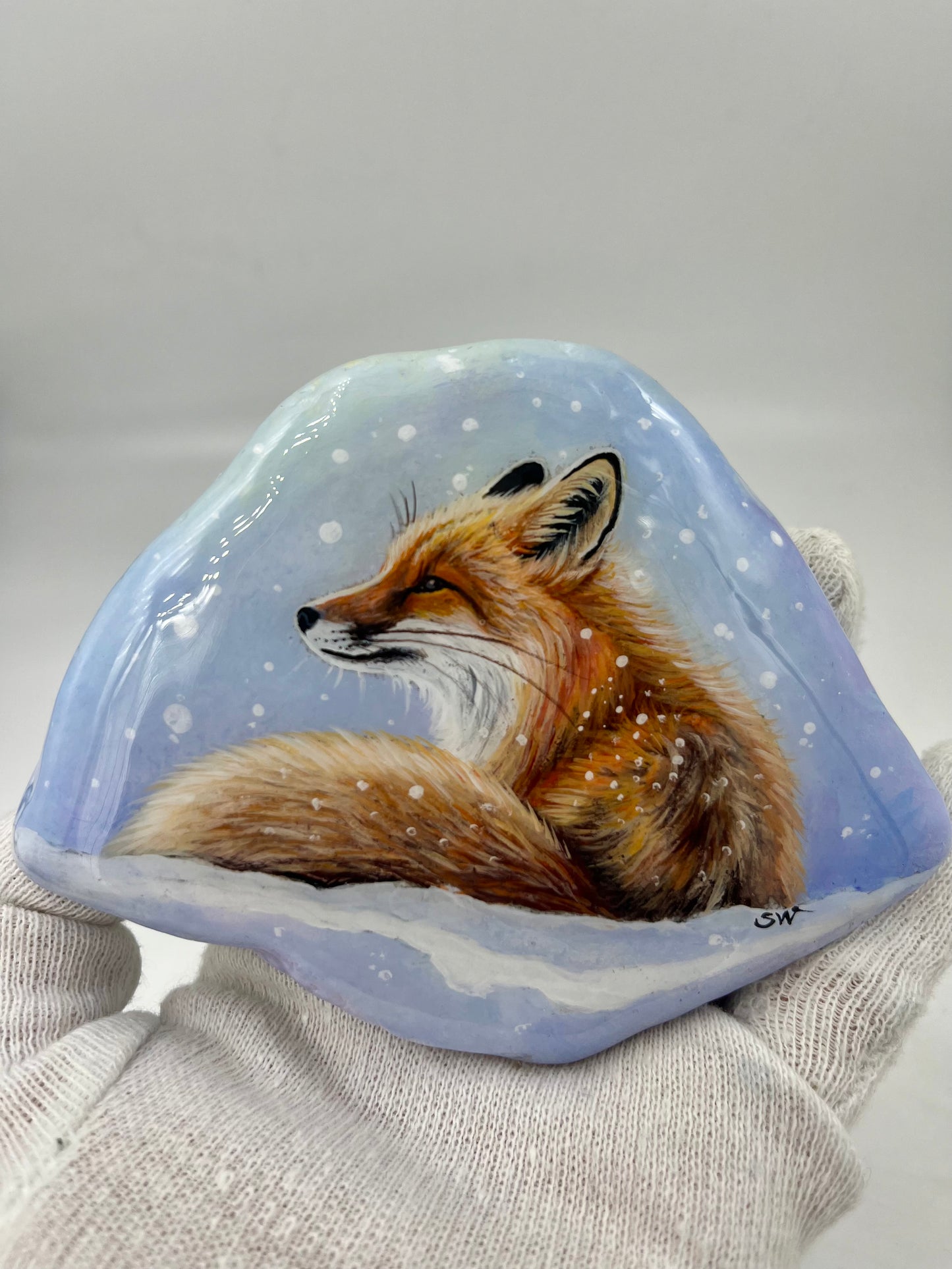 Einzigartig handbemalte Stein/der Fuchs /inklusive Tischstaffelei