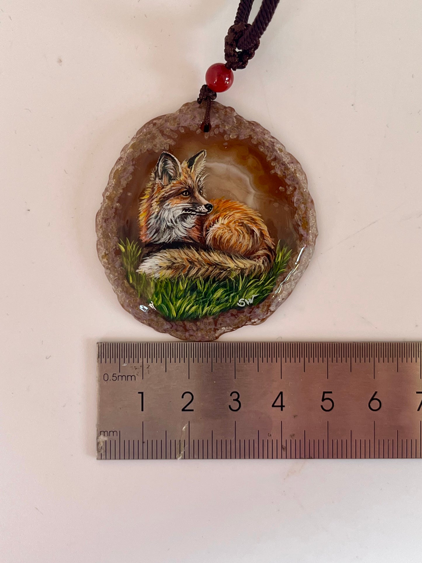 Einzigartige Anhänger /der Fuchs/Achat/Hand bemalt Juwelen und tragbare Kunst /Natur Schmuck