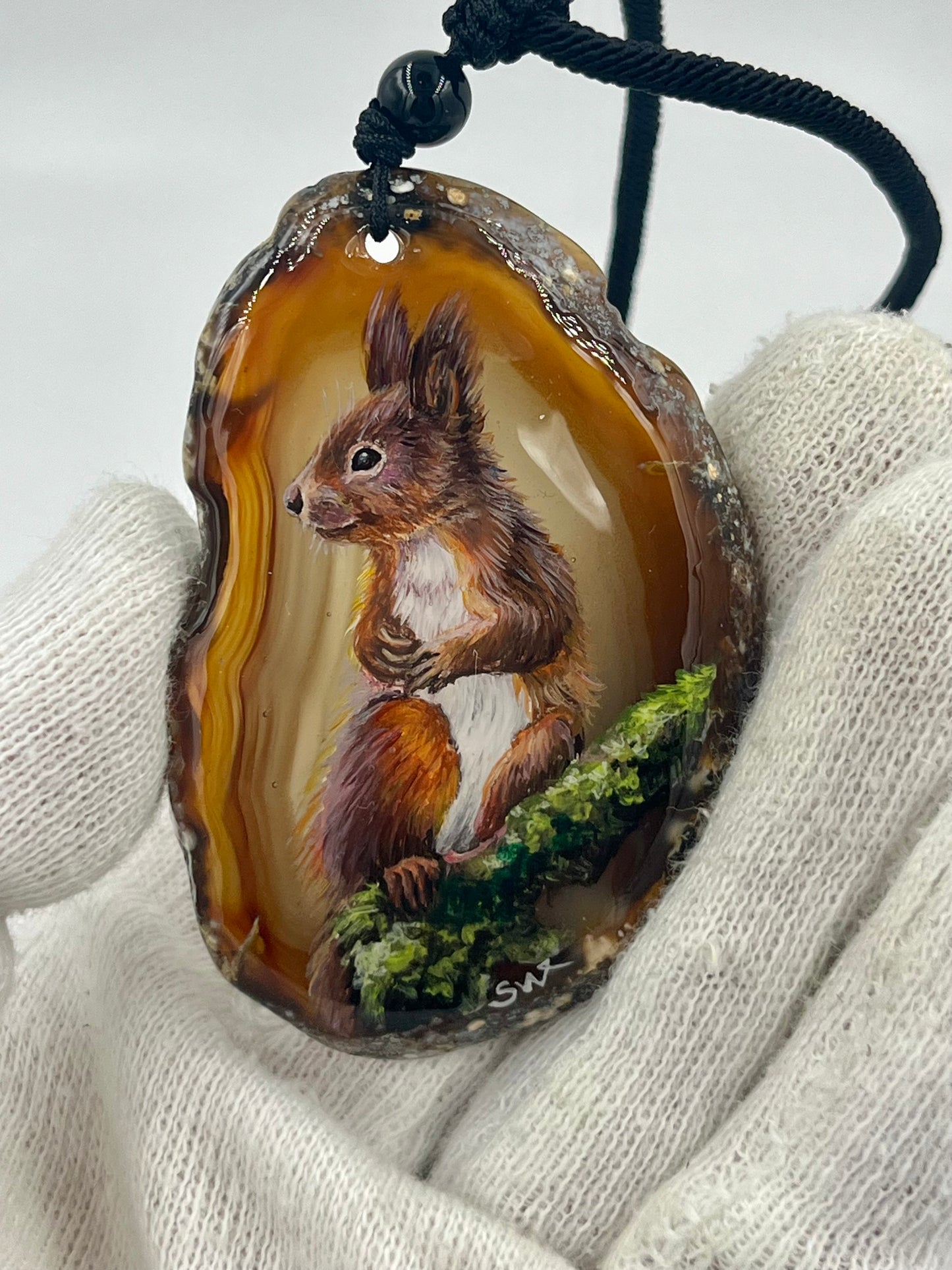 Einzigartige Anhänger /Das Eichhörnchen /Achat/Hand bemalt Juwelen und tragbare Kunst /Natur Schmuck