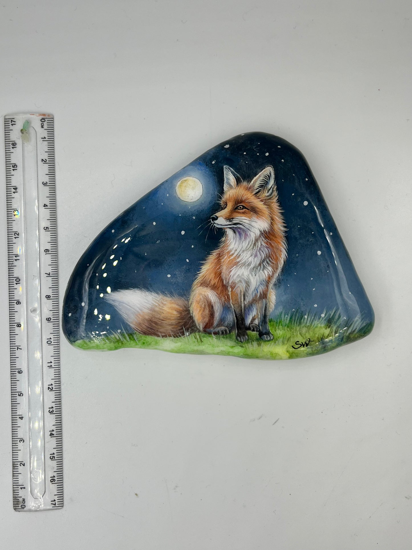 Einzigartig handbemalte Stein-der kleine Fuchs-inklusive Tischstaffelei