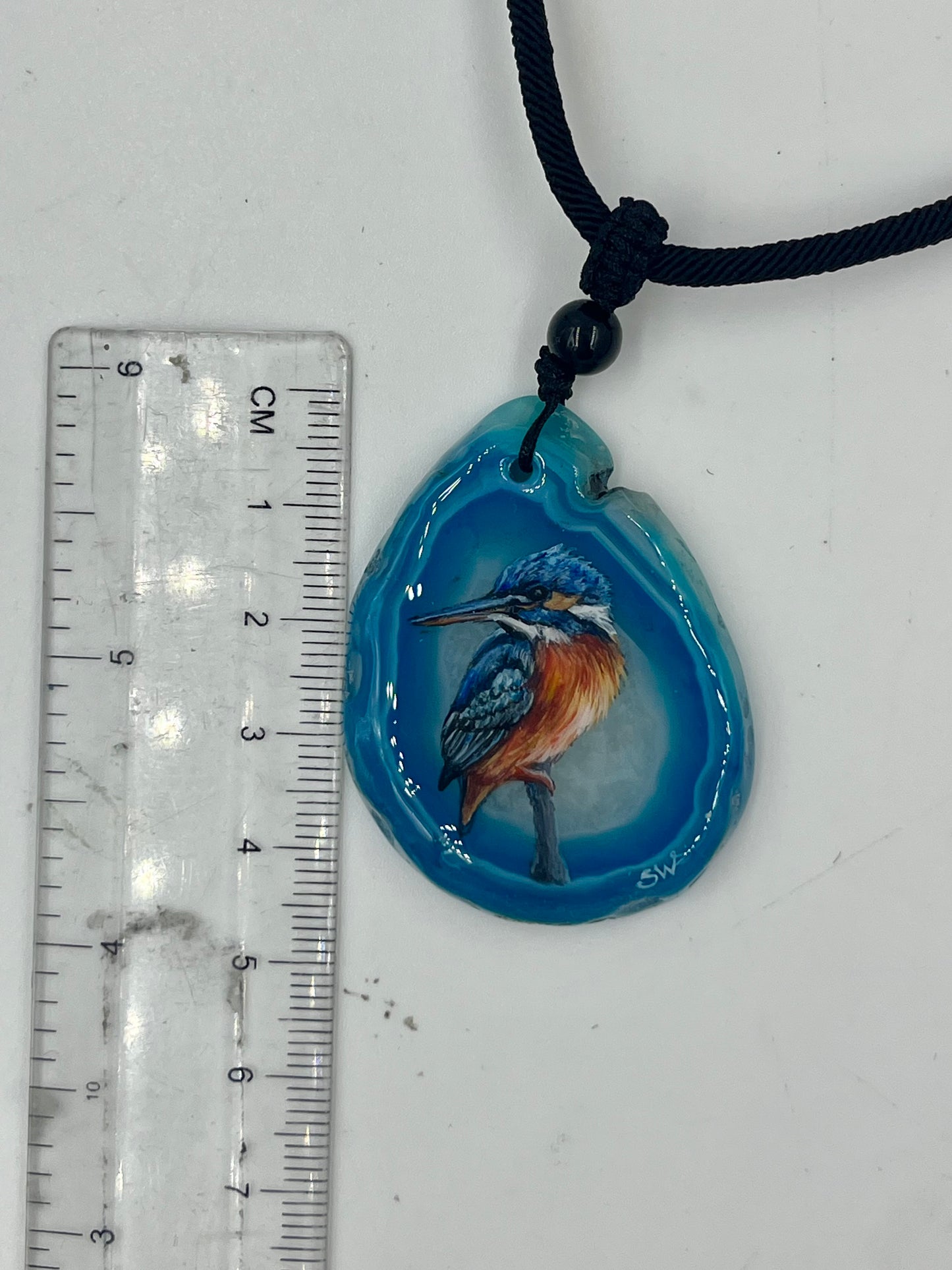 Einzigartige Anhänger /Der Eisvogel/Achat/Hand bemalt Juwelen und tragbare Kunst /Natur Schmuck