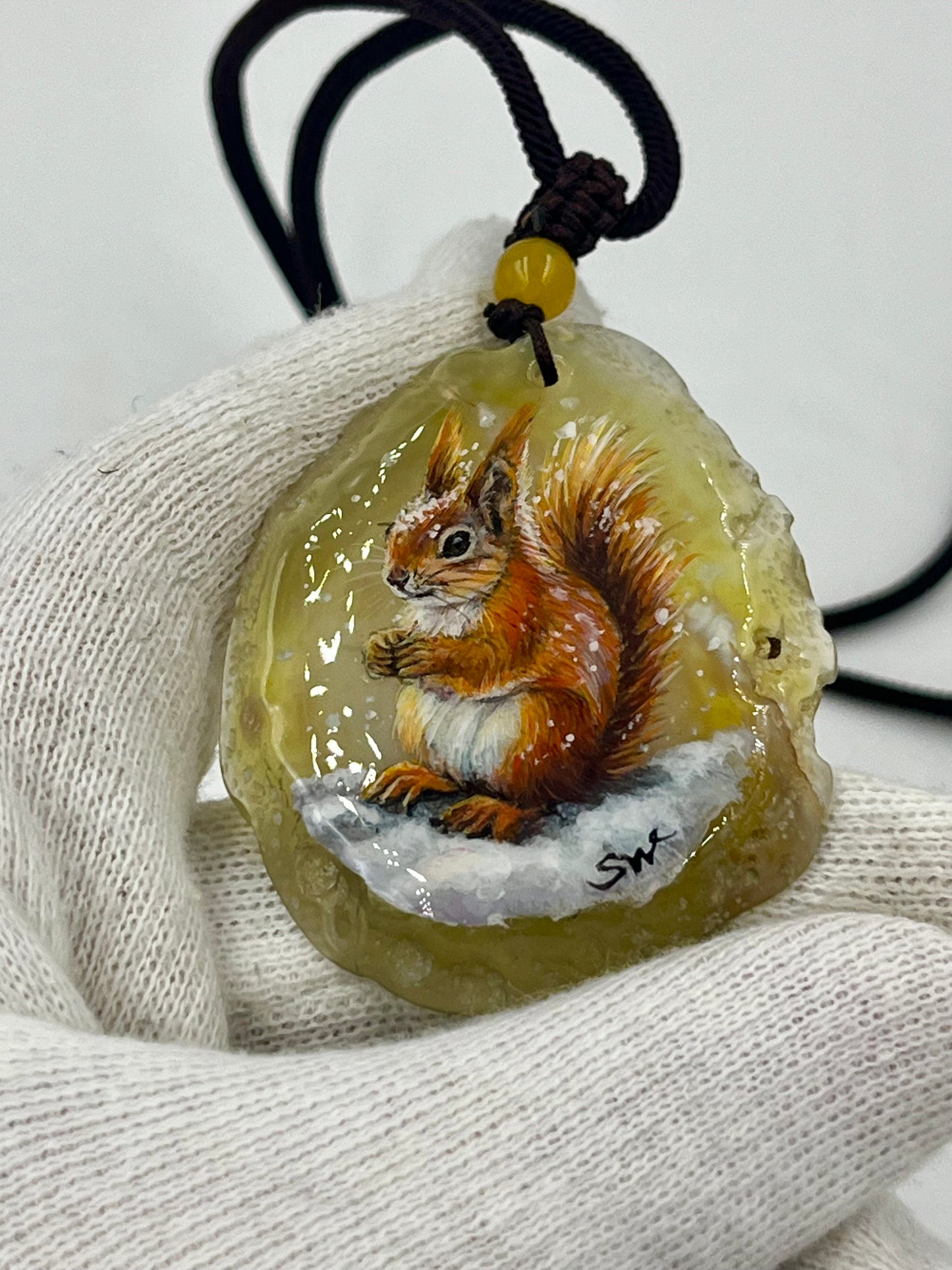 Einzigartige Anhänger /Das Eichhörnchen/Achat/Hand bemalt Juwelen und tragbare Kunst /Natur Schmuck