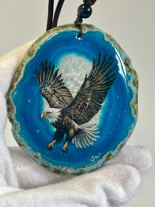 Einzigartige Anhänger groß/Der Adler/Achat/Hand bemalt Juwelen und tragbare Kunst /Natur Schmuck